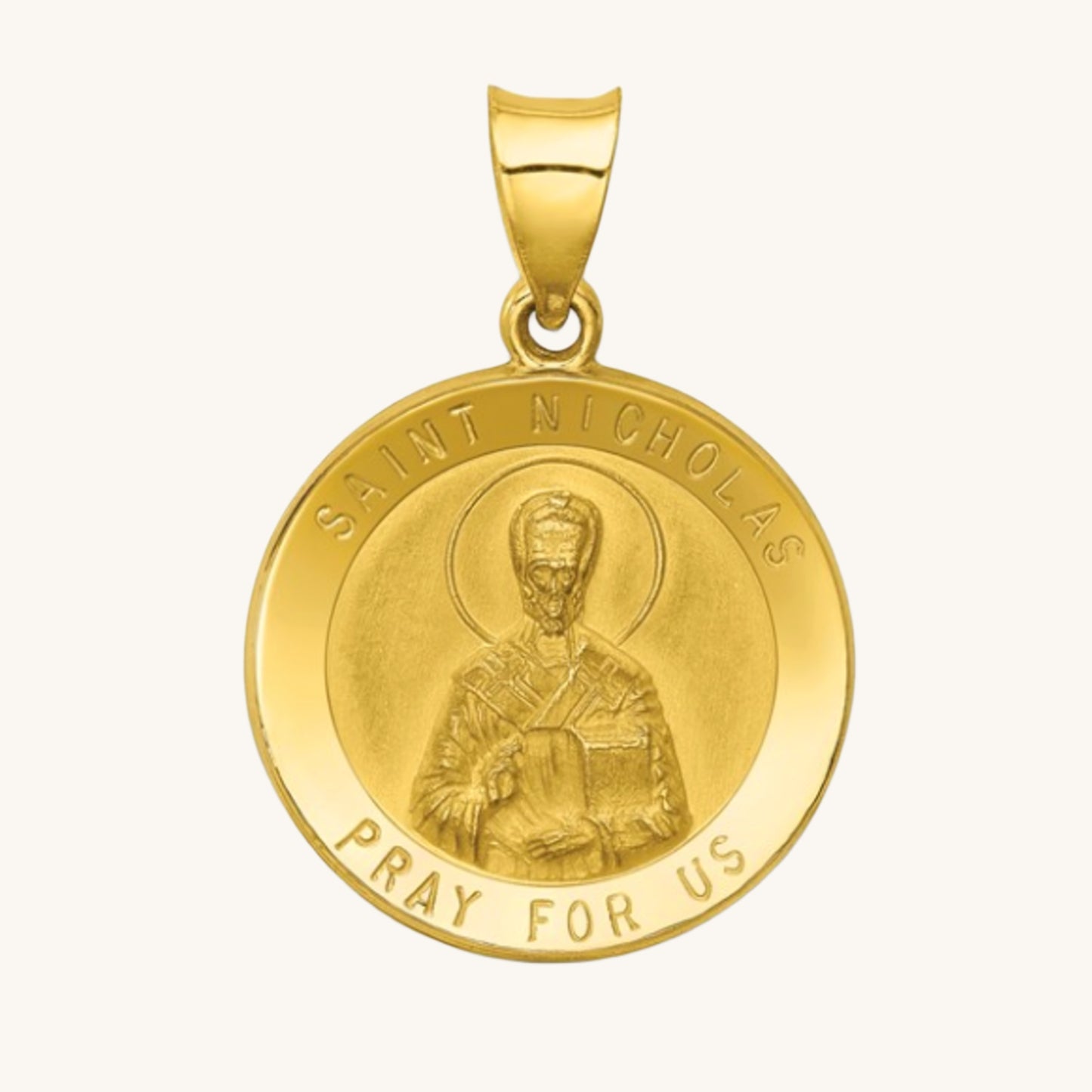 Solid 14K Double Bonded Gold Saint Nicholas pendant medal pendant only image size M (size of Dime) main image
