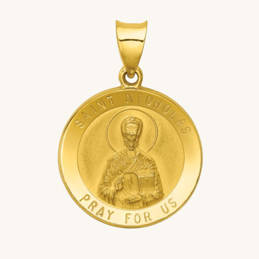 Solid 14K Double Bonded Gold Saint Nicholas pendant medal pendant only image size M (size of Dime) main image