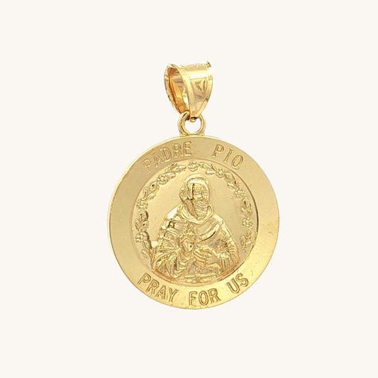 Solid 14K Double Bonded Gold Padre Pio pendant medal pendant only image size M (size of Dime) main image
