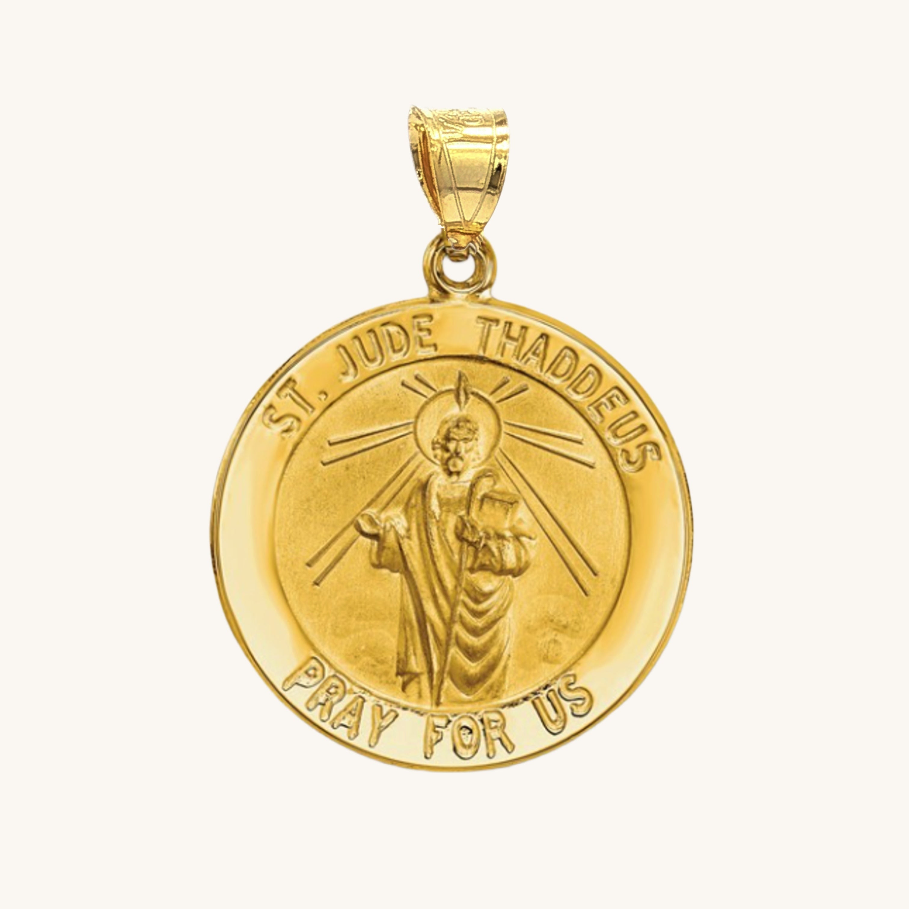 Solid 14K Double Bonded Gold Saint Jude Thaddeus pendant medal pendant only image size L (size of Nickel) M (size of Dime)