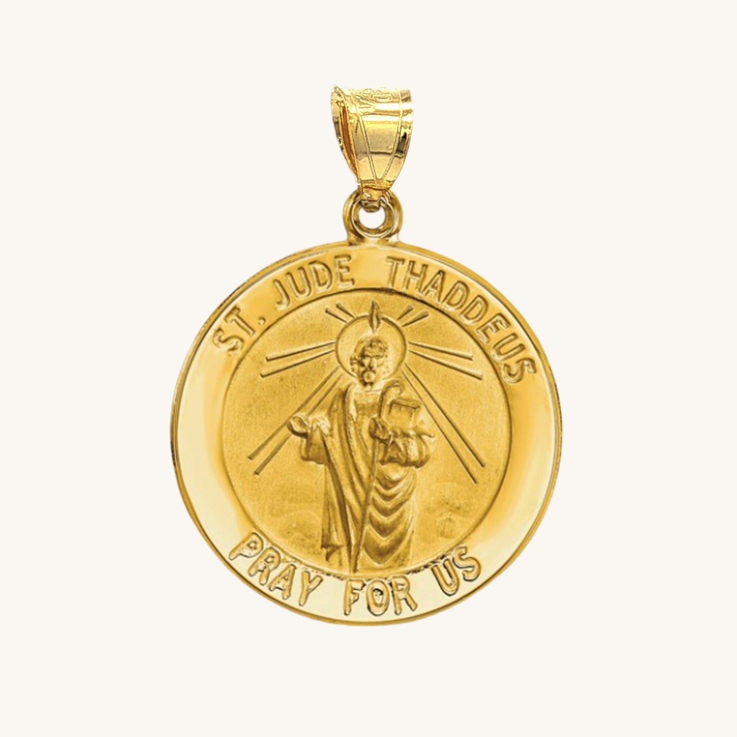 Solid 14K Double Bonded Gold Saint Jude Thaddeus pendant medal pendant only image size L (size of Nickel) M (size of Dime)