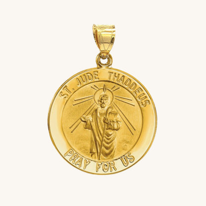 Solid 14K Double Bonded Gold Saint Jude Thaddeus pendant medal pendant only image size L (size of Nickel) M (size of Dime)