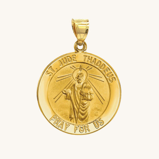 Solid 14K Double Bonded Gold Saint Jude Thaddeus pendant medal pendant only image size L (size of Nickel) M (size of Dime)