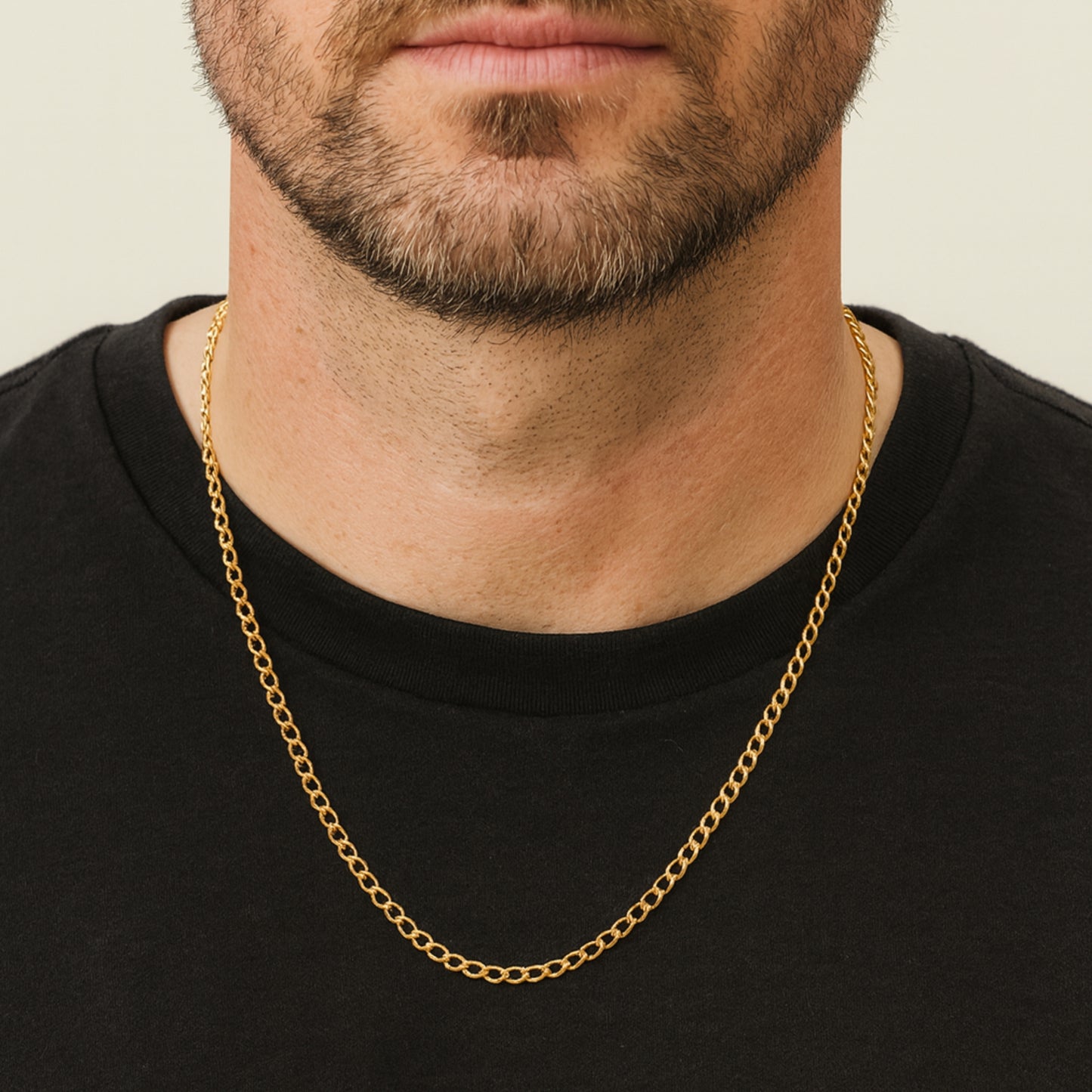 14K Double Bonded Gold 22" cable chain lifestyle image on man