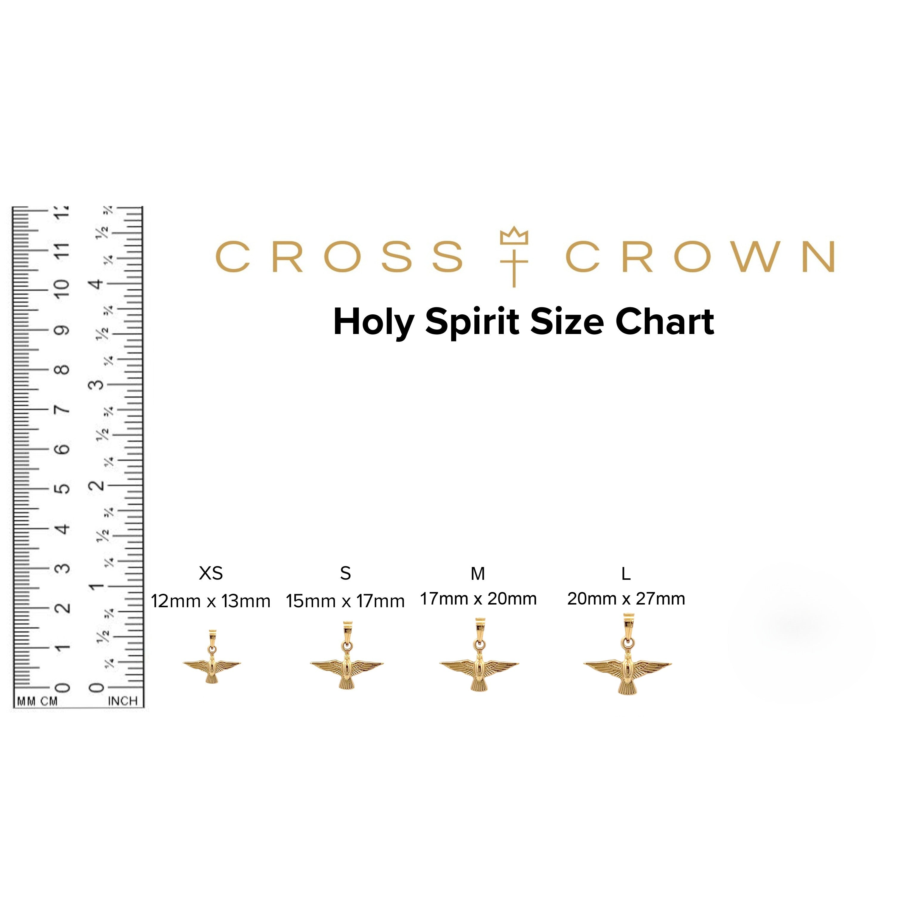 size_chart 14K Yellow Gold Holy Spirit Charm S XS M L