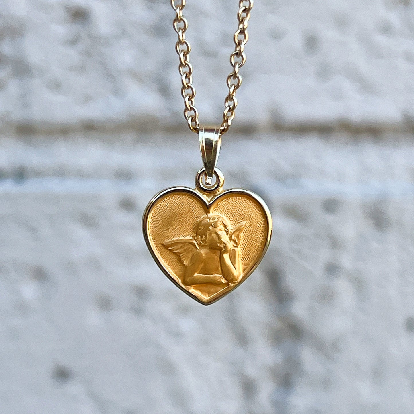 14K Yellow Gold Guardian Angel Heart Pendant S Lifestyle on chain