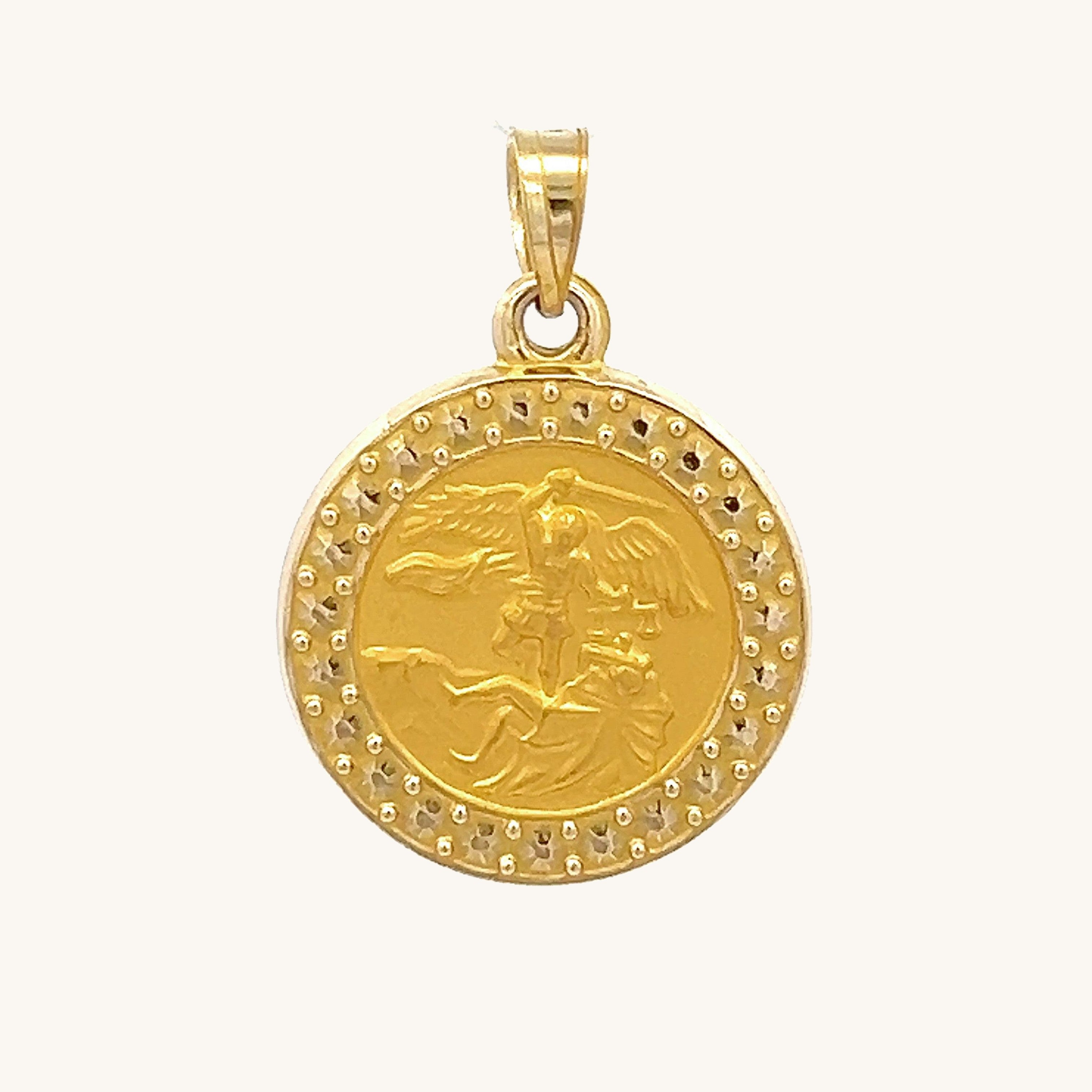 14K Yellow Gold Saint Michael Halo Medal S