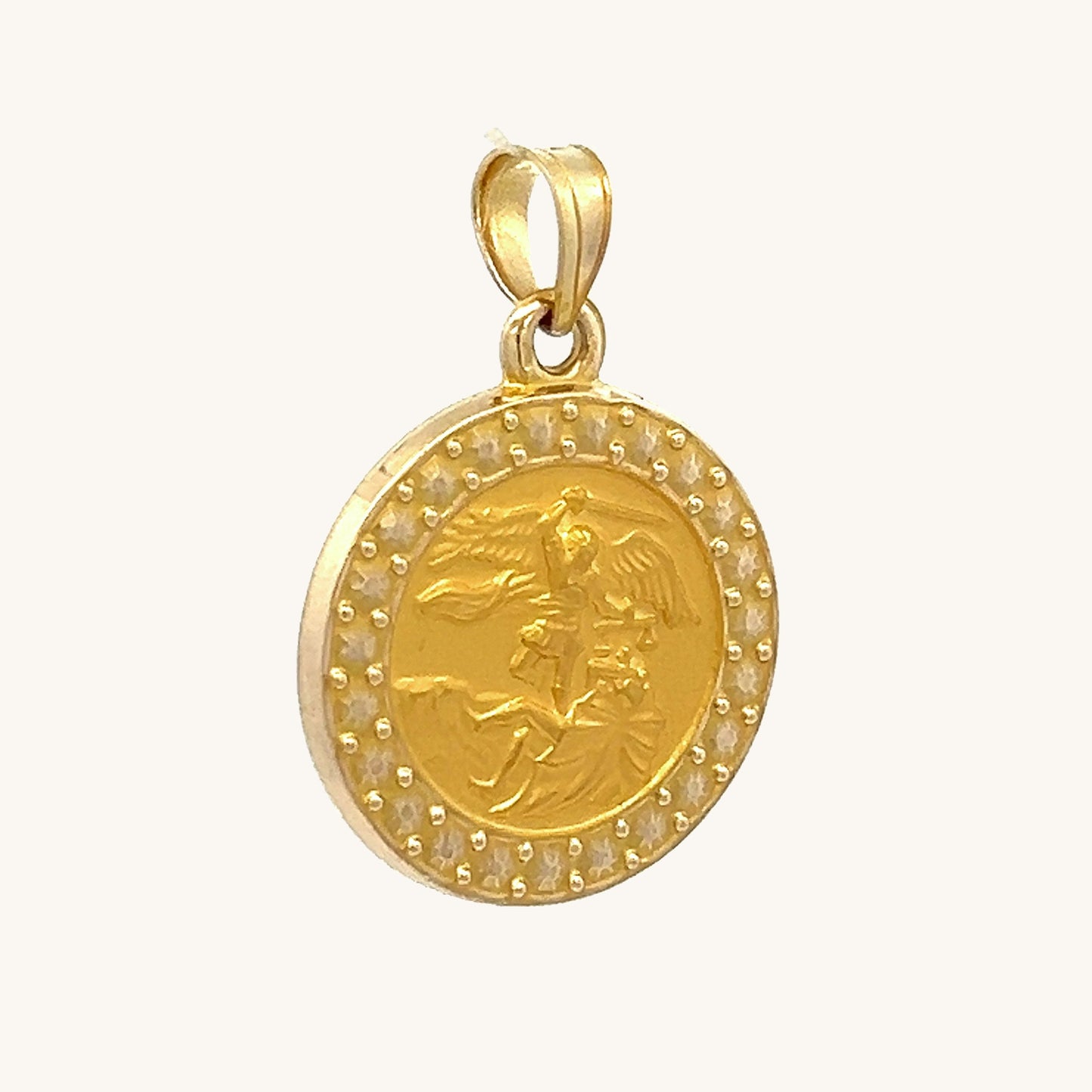 14K Yellow Gold Saint Michael Halo Medal S