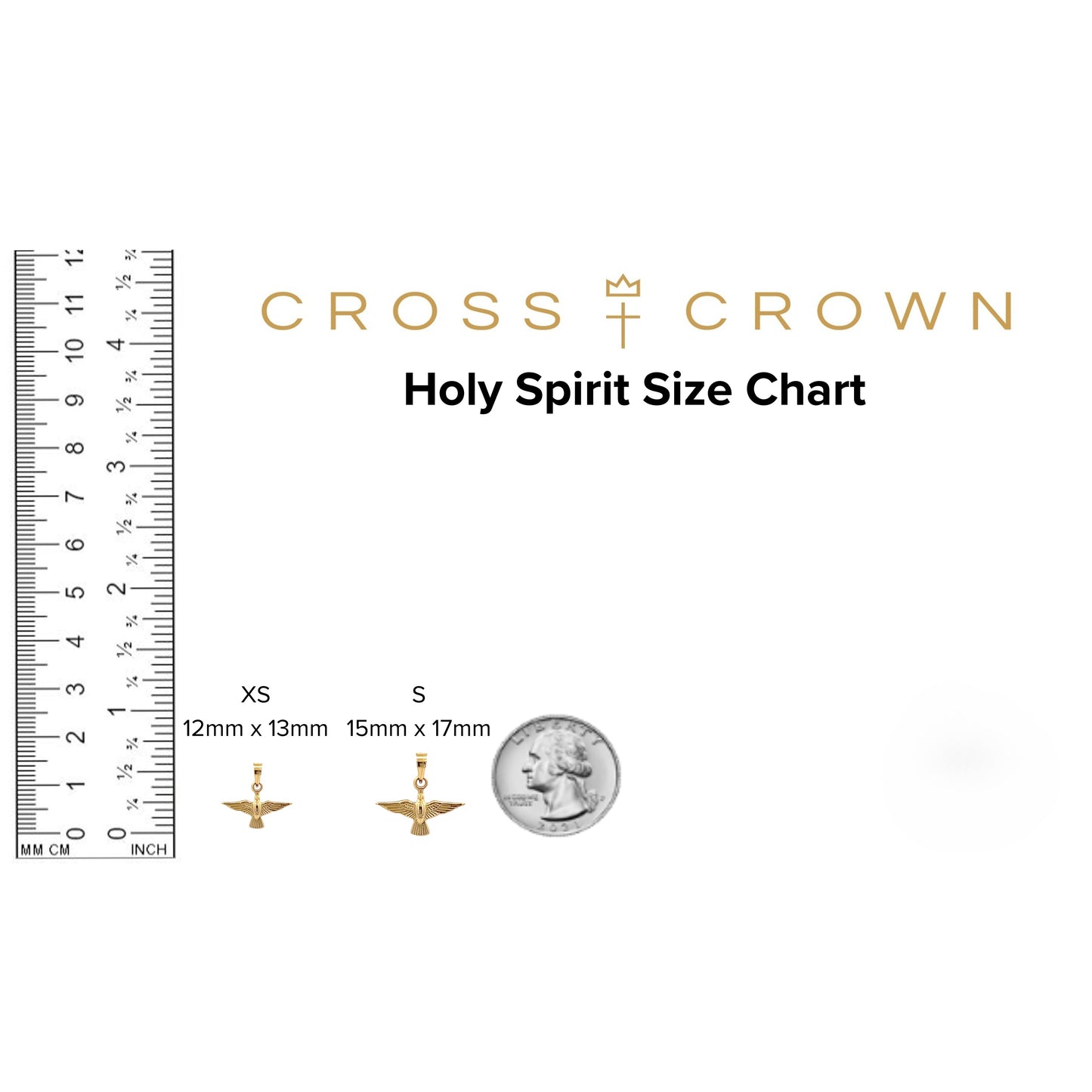 size_chart 14K Yellow Gold Holy Spirit Charm S XS