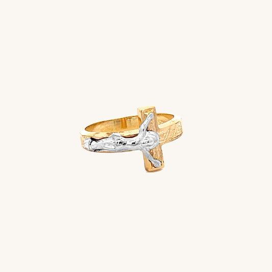 14K Two Tone Gold small Crucifix Ring 4 5 6 7 8