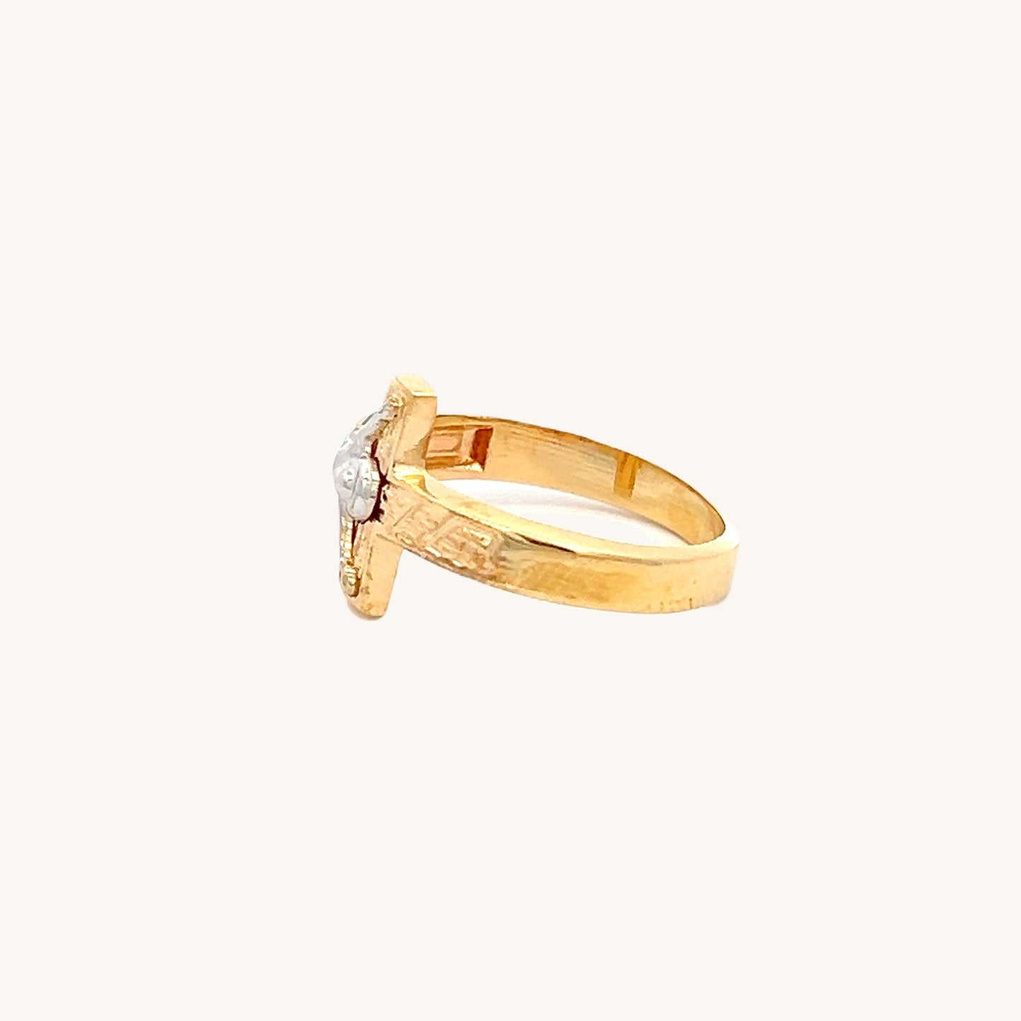 14K Two Tone Gold small Crucifix Ring 4 5 6 7 8