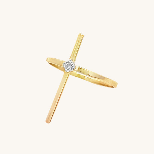 14K Yellow Gold Diamond Cross Ring Size 6 7 8