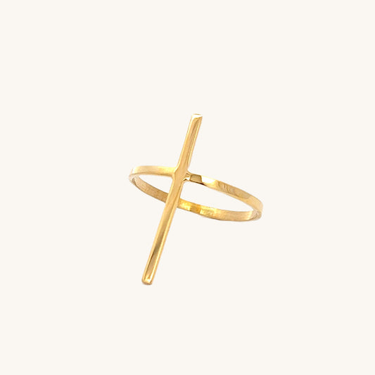 14K Yellow Gold Thin Cross Ring 4 5 6 7 8