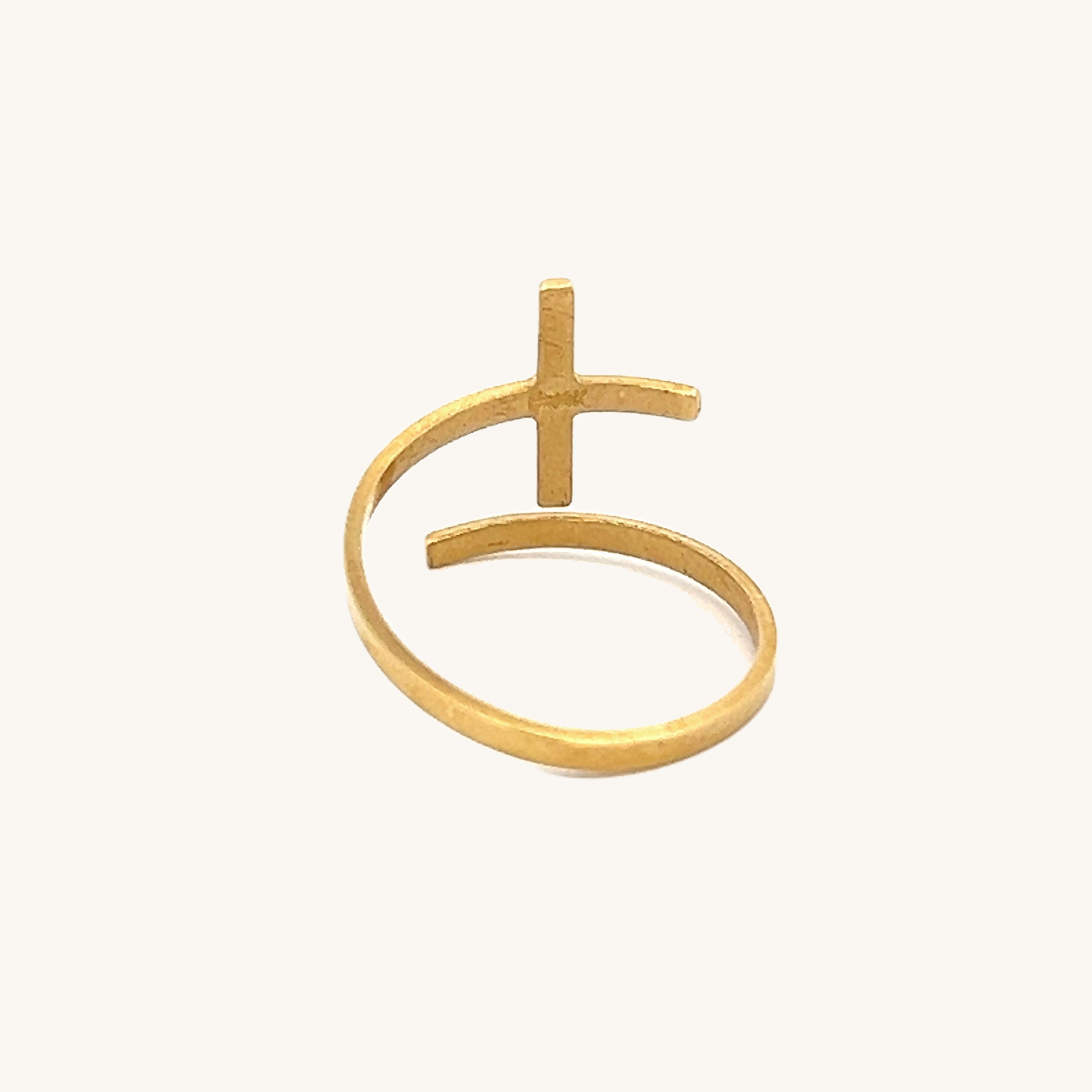 14K Yellow Gold Cross Ring Size 6 7 8