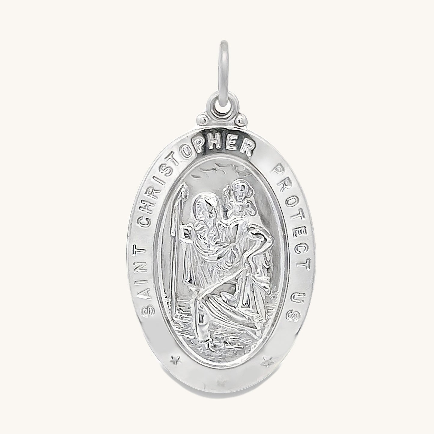 925 Bright Silver Saint Christopher Medal L