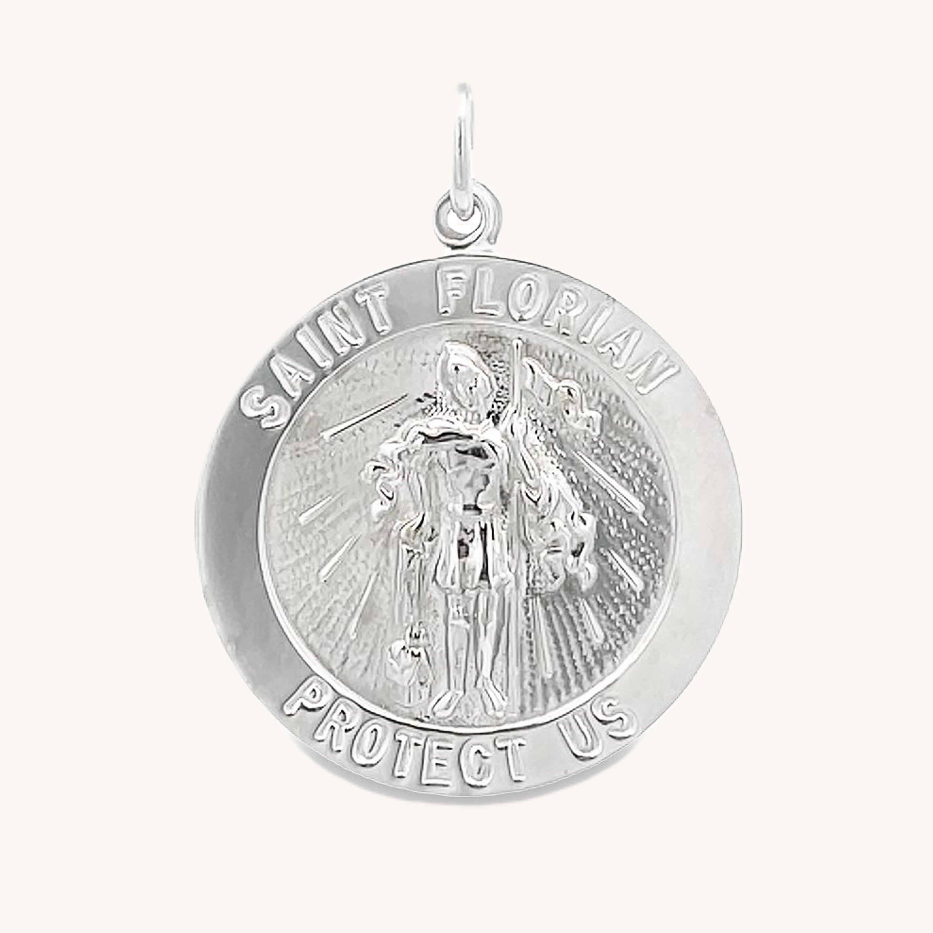 925 Bright Silver Saint Florian Medal L