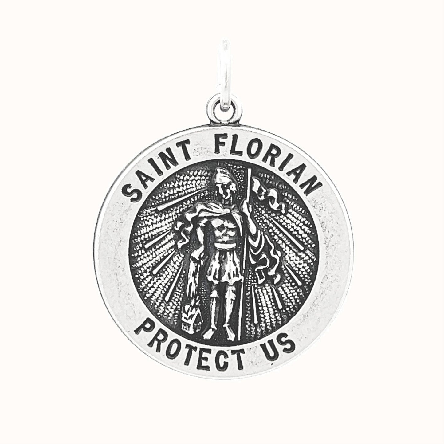 925 Antiqued Silver Saint Florian Medal L