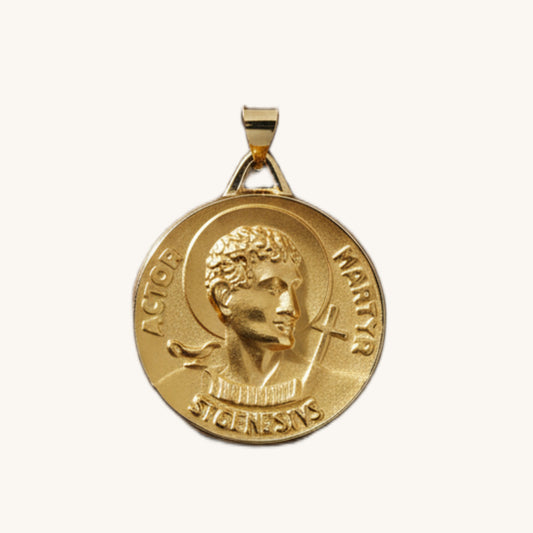 Solid 14K Yellow Gold Saint Genesius main image pendant only