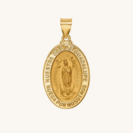14K GOLD OUR LADY OF GUADALUPE SPANISH MEDAL | OVAL