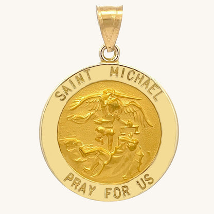 14K Yellow Gold Saint Michael Medal XL