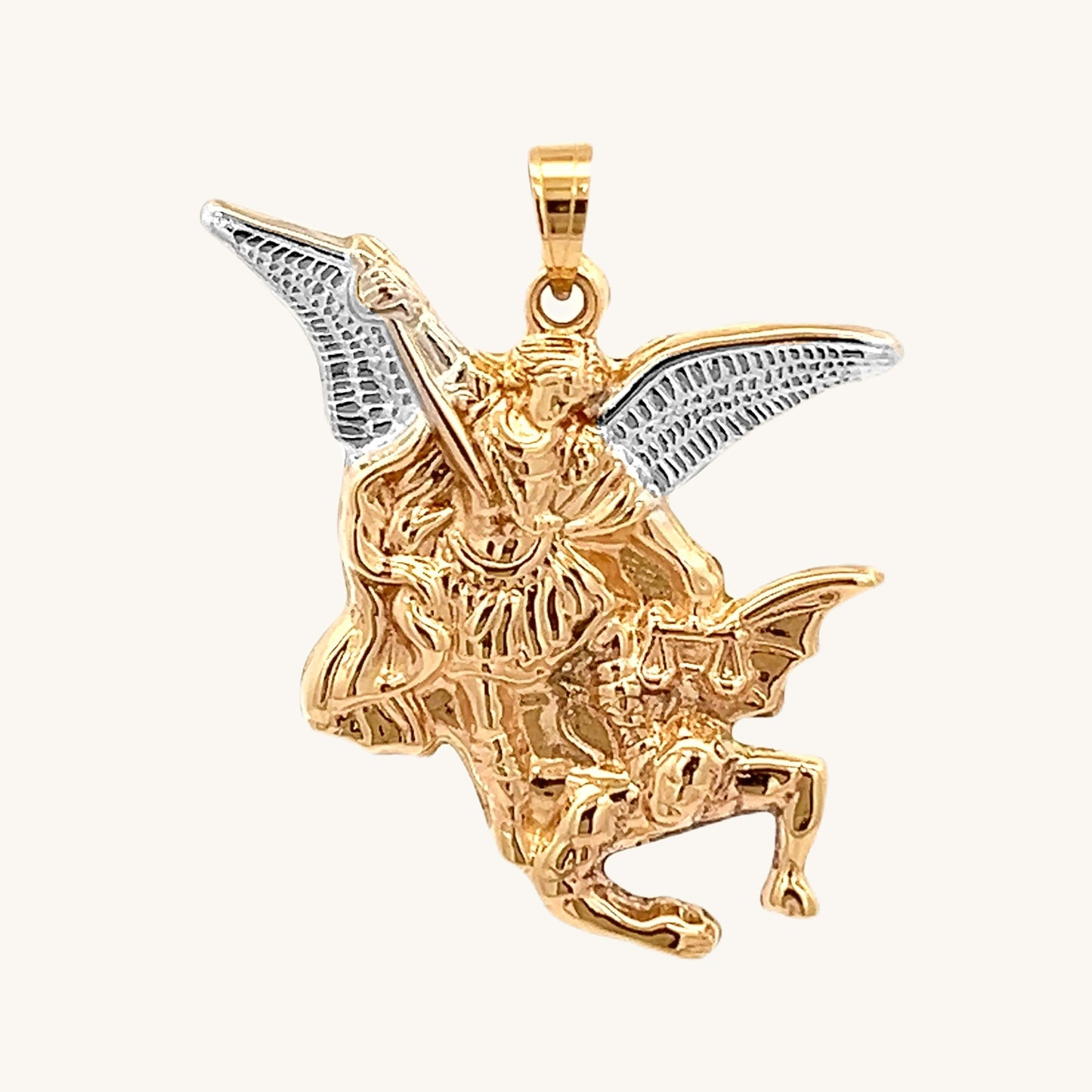 14K Two Tone Gold Saint Michael the Archangel charm pendant L front image