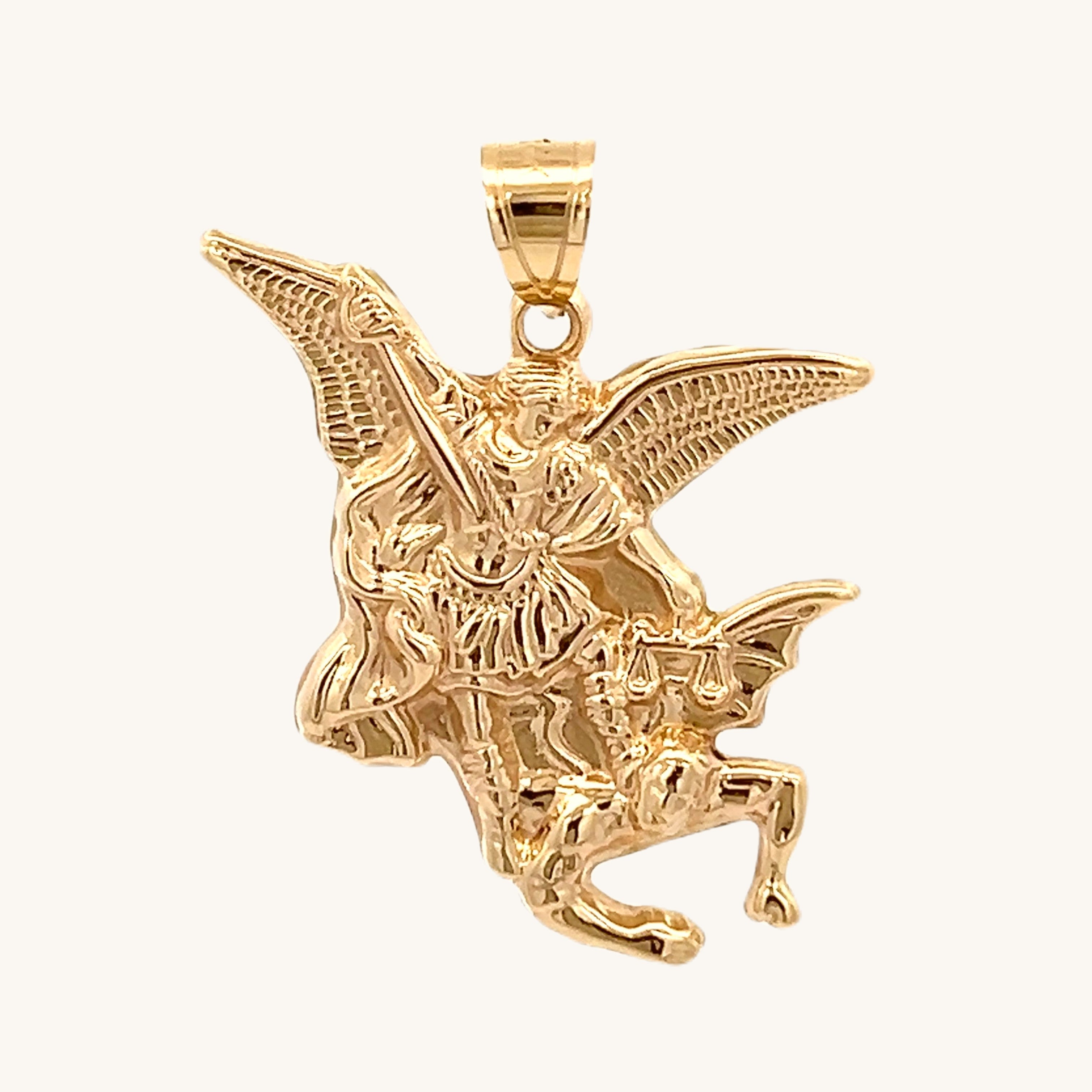 14K Yellow Gold Saint Michael the Archangel charm pendant L front image