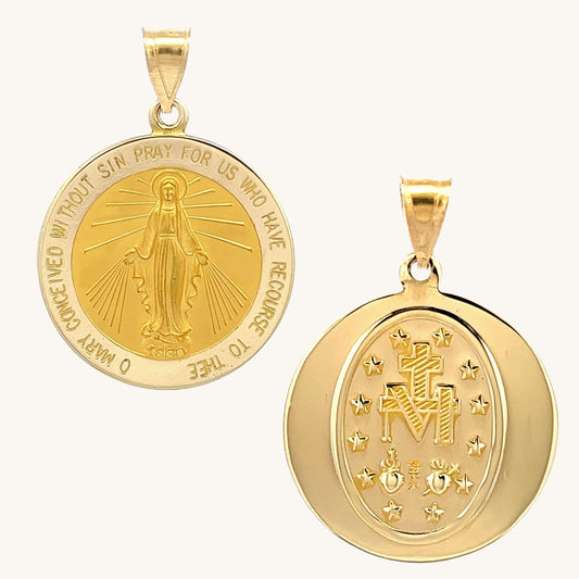 14K Yellow Gold Miraculous Medal XL L M S