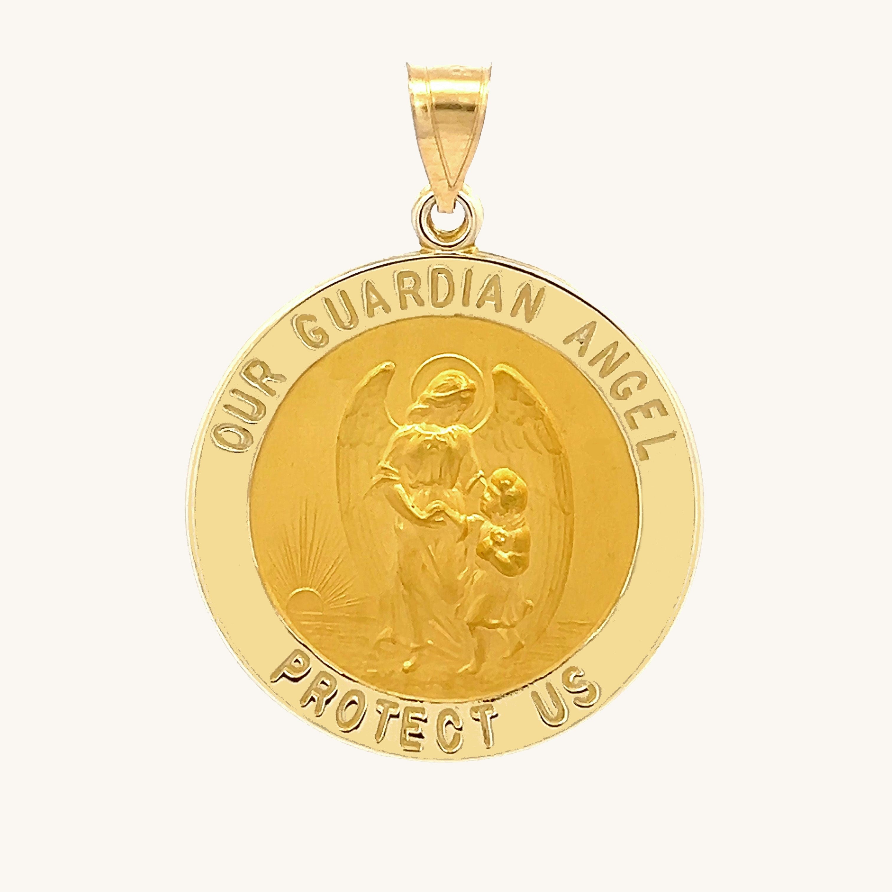 14K Yellow Gold Guardian Angel Medal