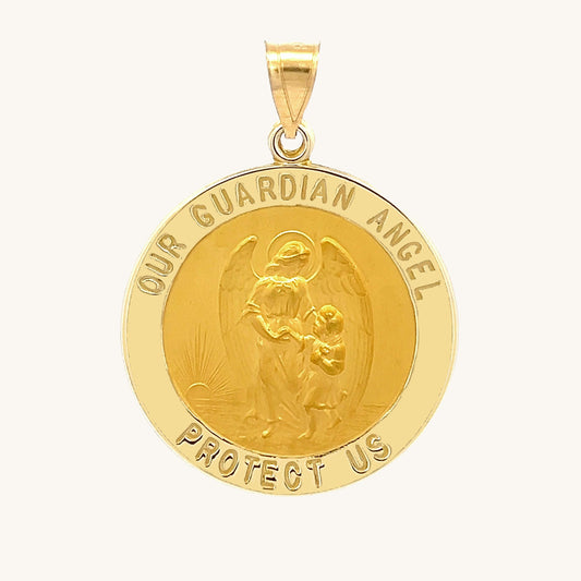 14K Yellow Gold Guardian Angel Medal