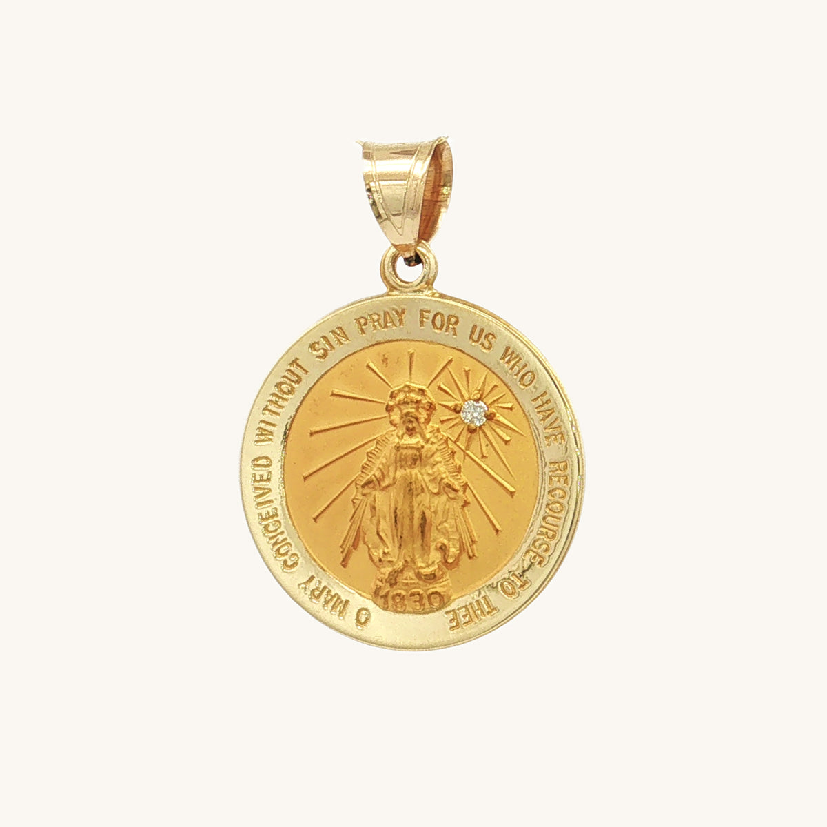 SOLID 14K GOLD DIAMOND MIRACULOUS MEDAL | ROUND