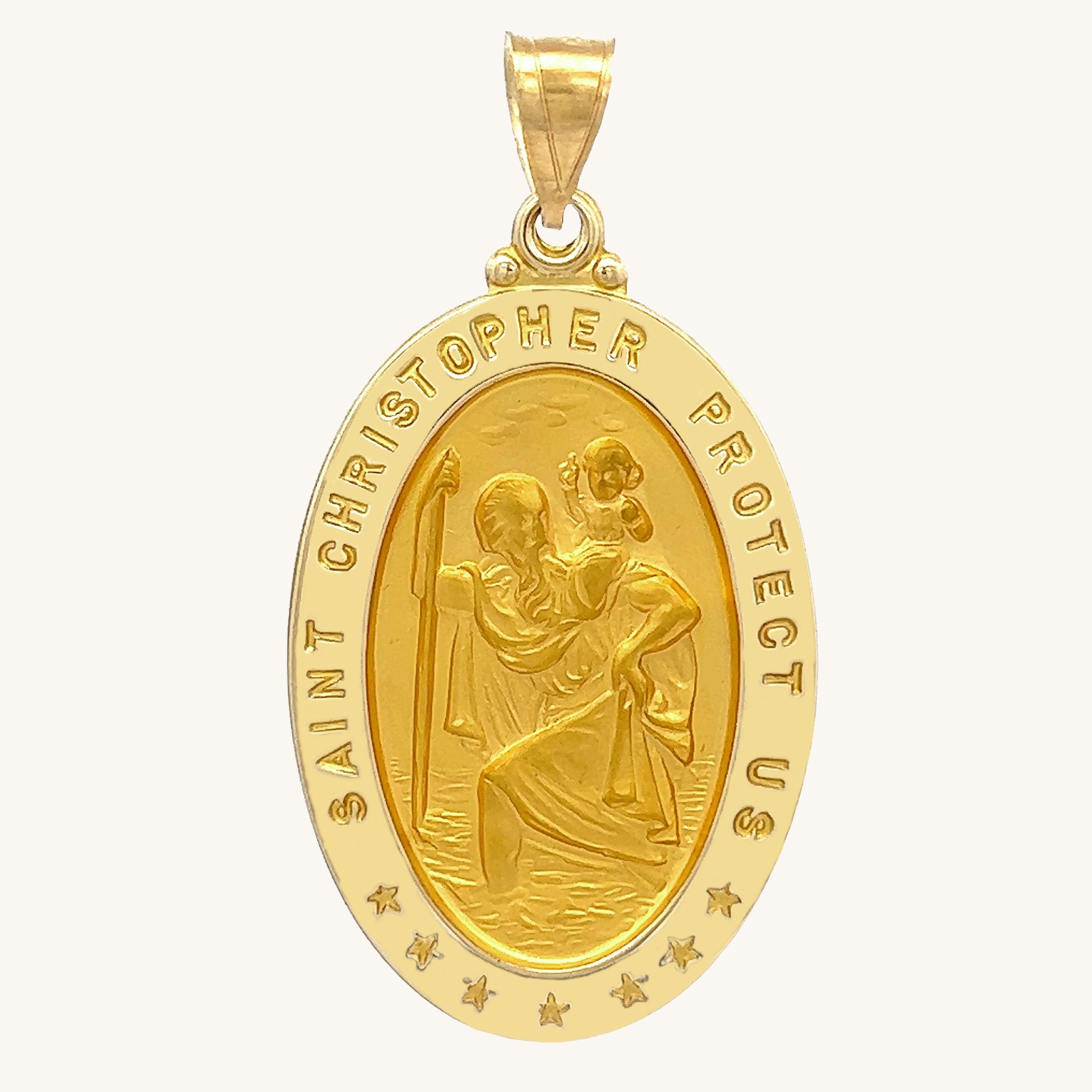 14K GOLD SAINT CHRISTOPHER MEDAL OVAL Cross Crown 14k-gold-saint-christopher-medal-oval-cross-crown