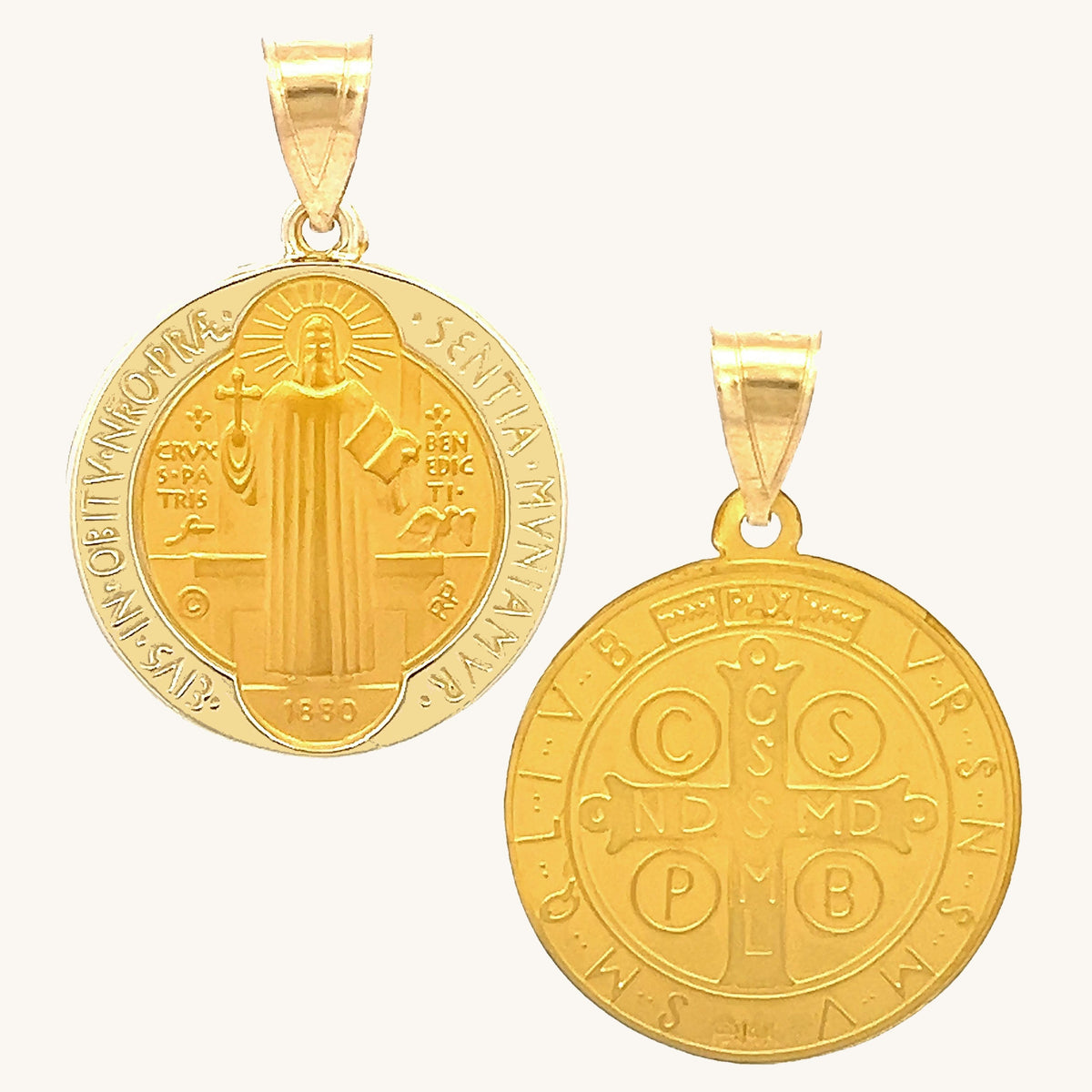 14K GOLD SAINT BENEDICT MEDAL | ROUND | Cross + Crown