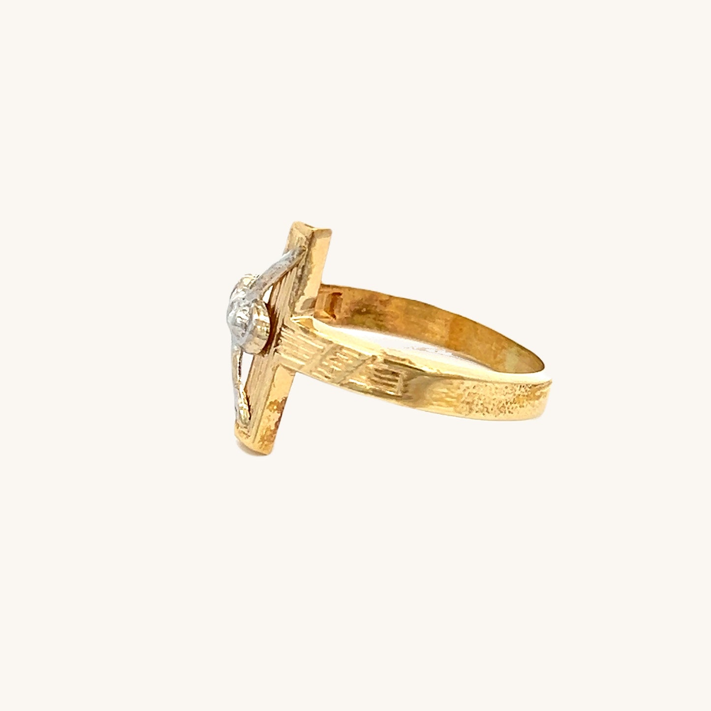 14K Two Tone Gold Large Crucifix Ring 8 9 10