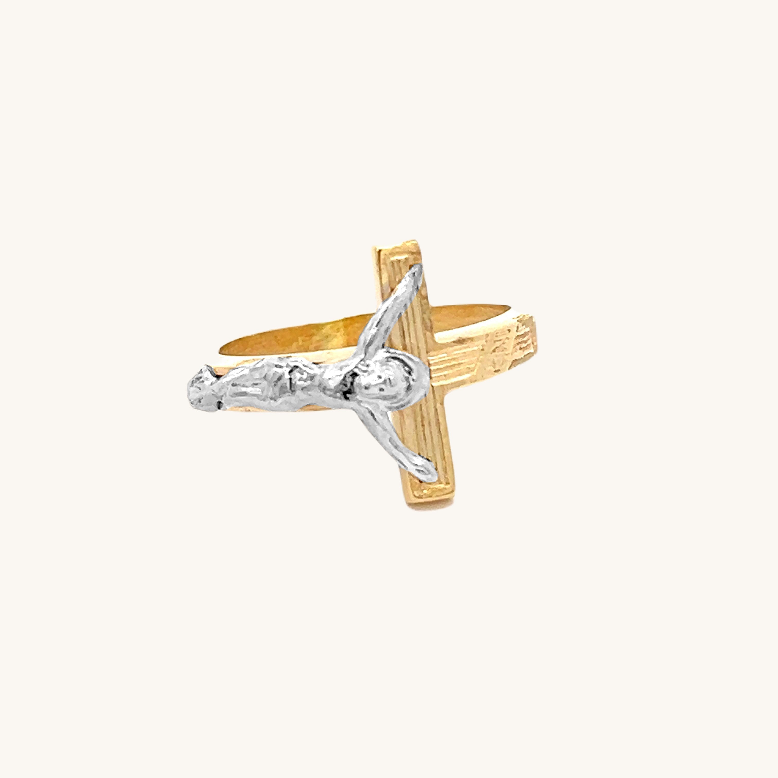 14K Two Tone Gold Large Crucifix Ring 8 9 10