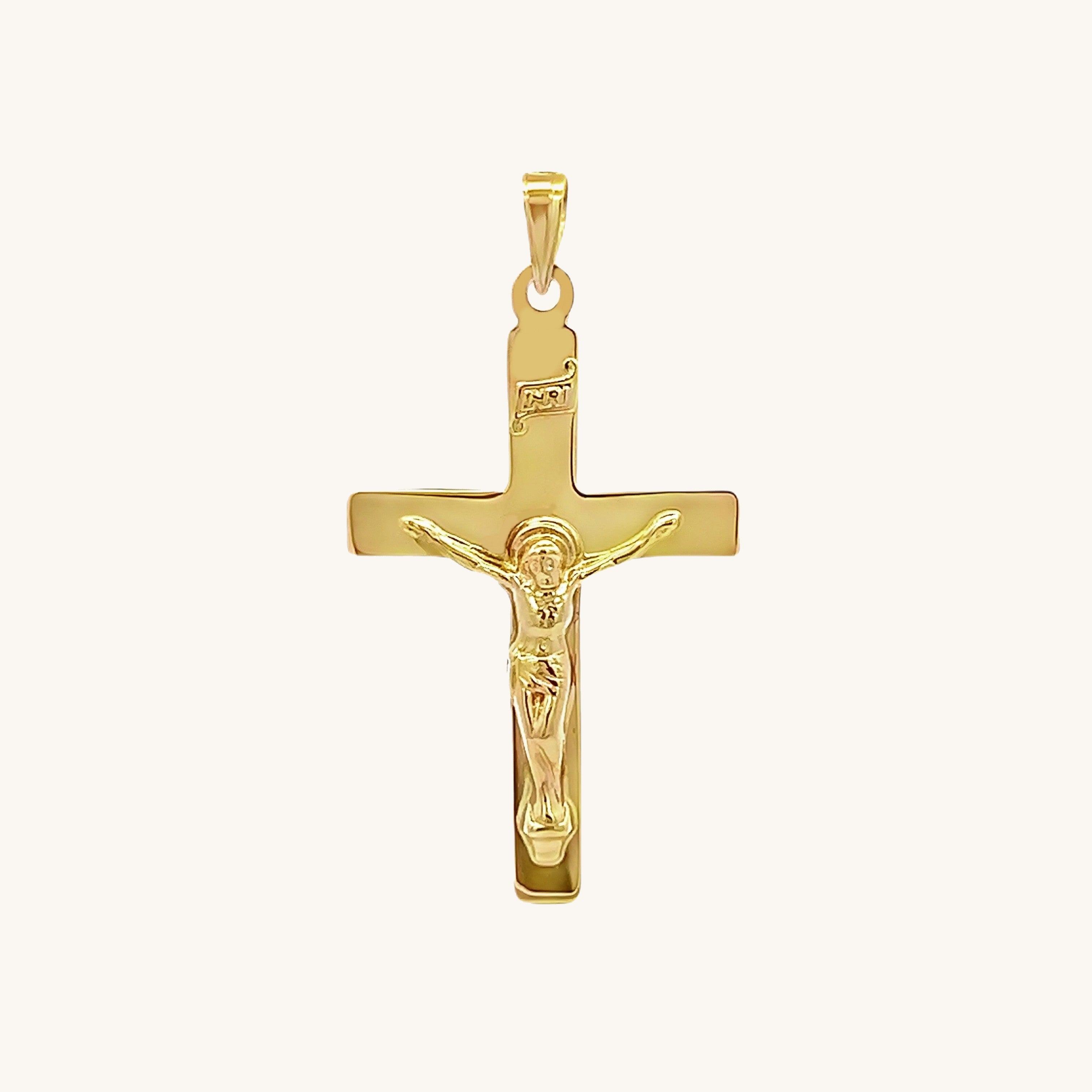 14K YELLOW GOLD PLAIN INRI CRUCIFIX PENDANT