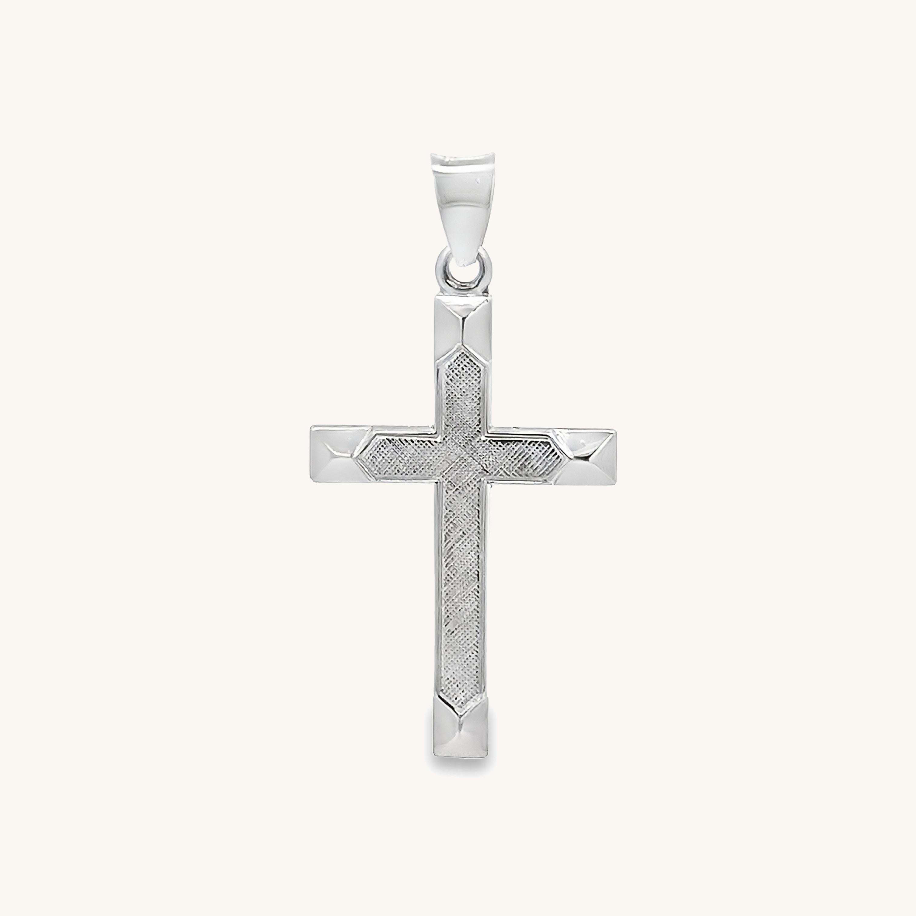 925 Bright Silver Textured Cross M