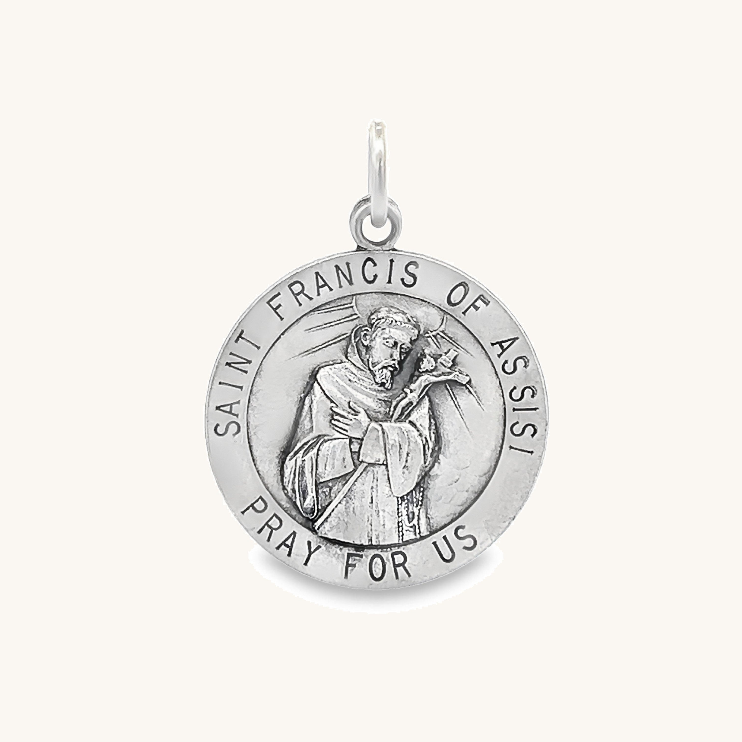 925 Antiqued Silver Saint Francis of Assisi Medal M