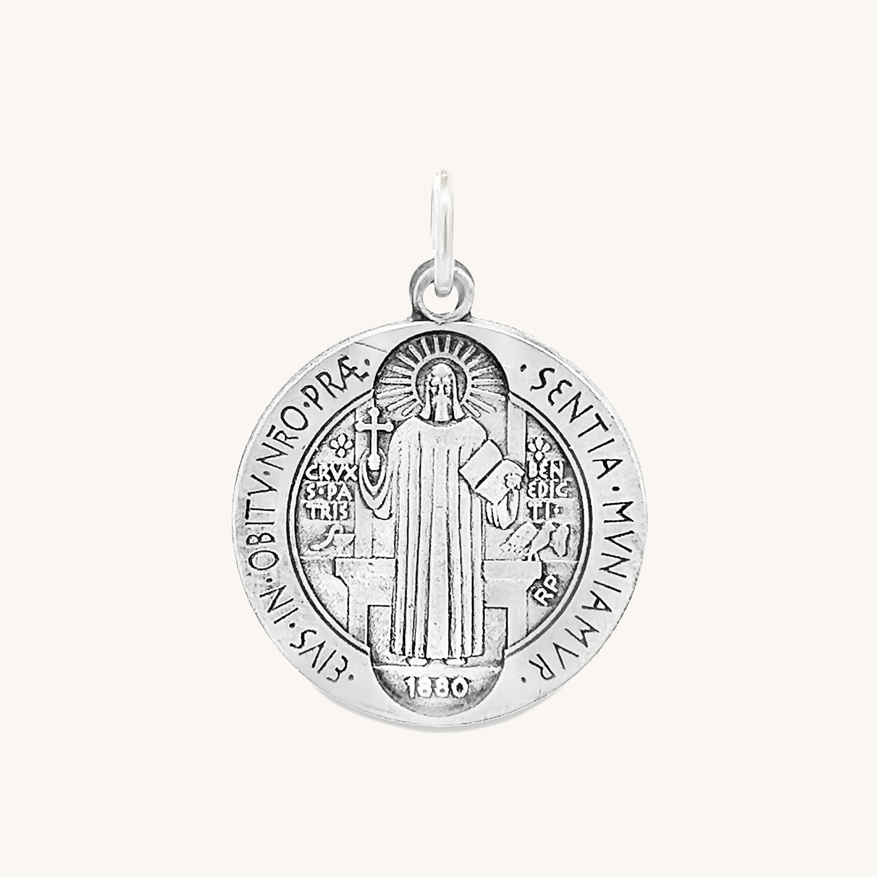 925 Antique Silver Saint Benedict Medal M