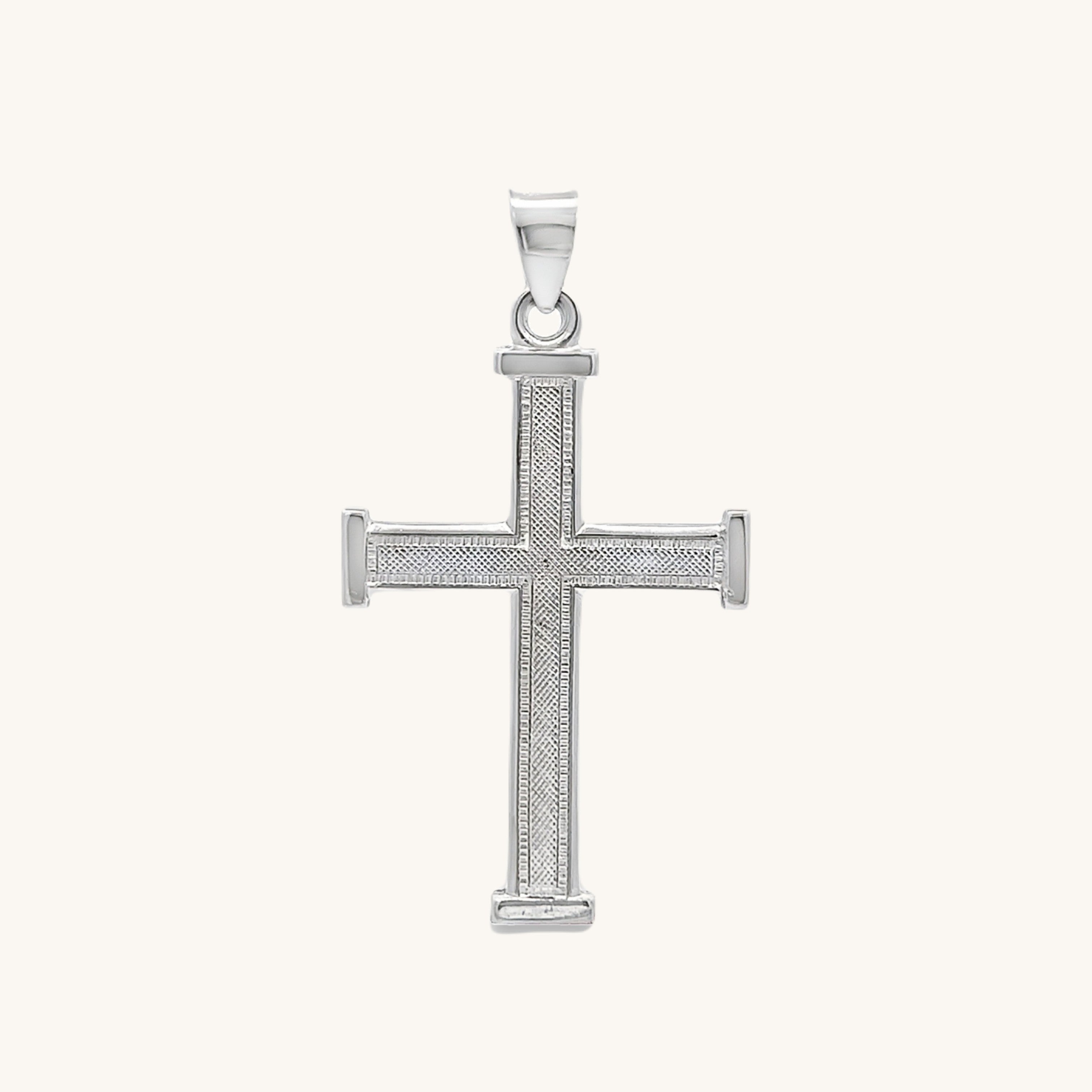 925 Bright Silver Textured Cross M