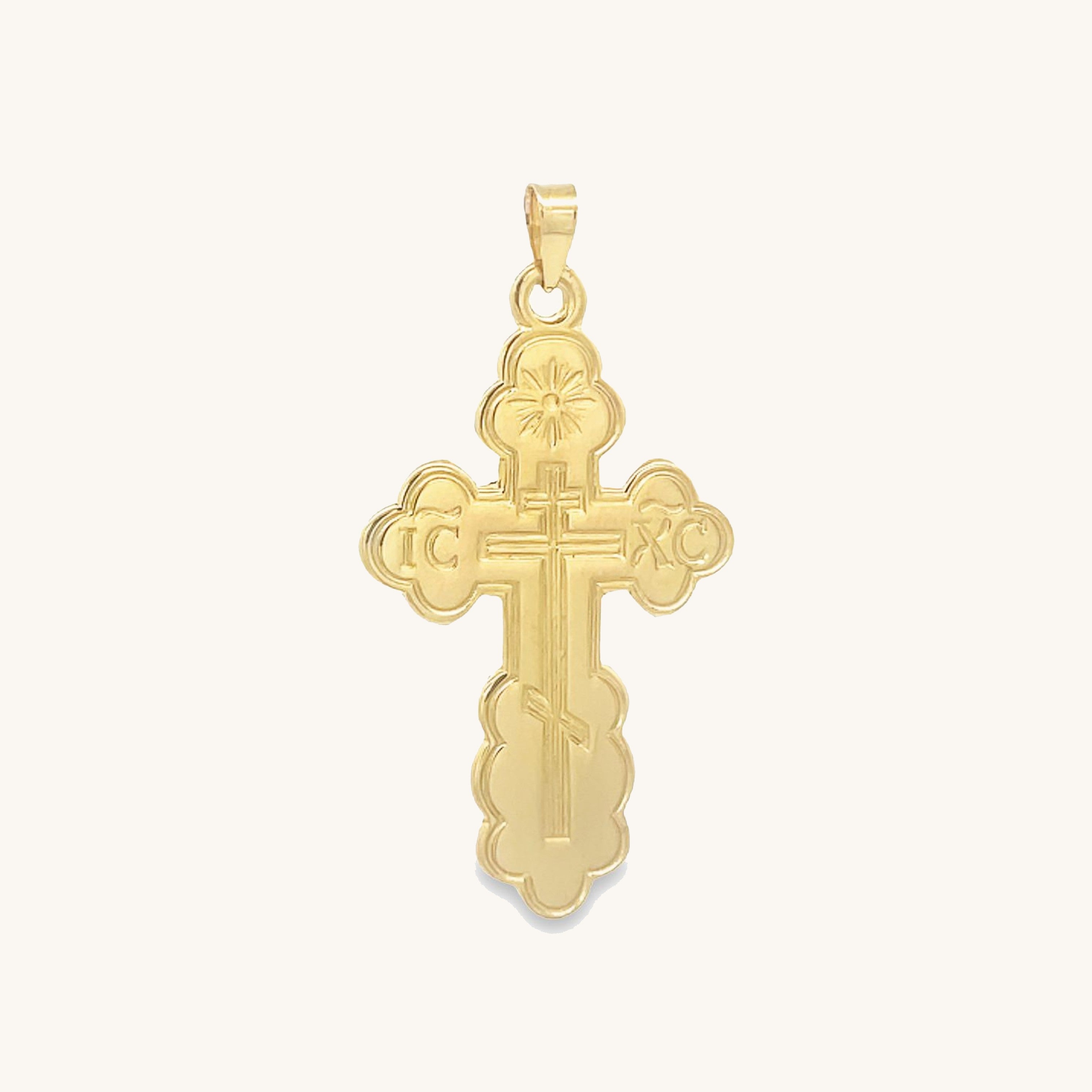 14K Yellow Gold Two Sided Orthodox Cross M