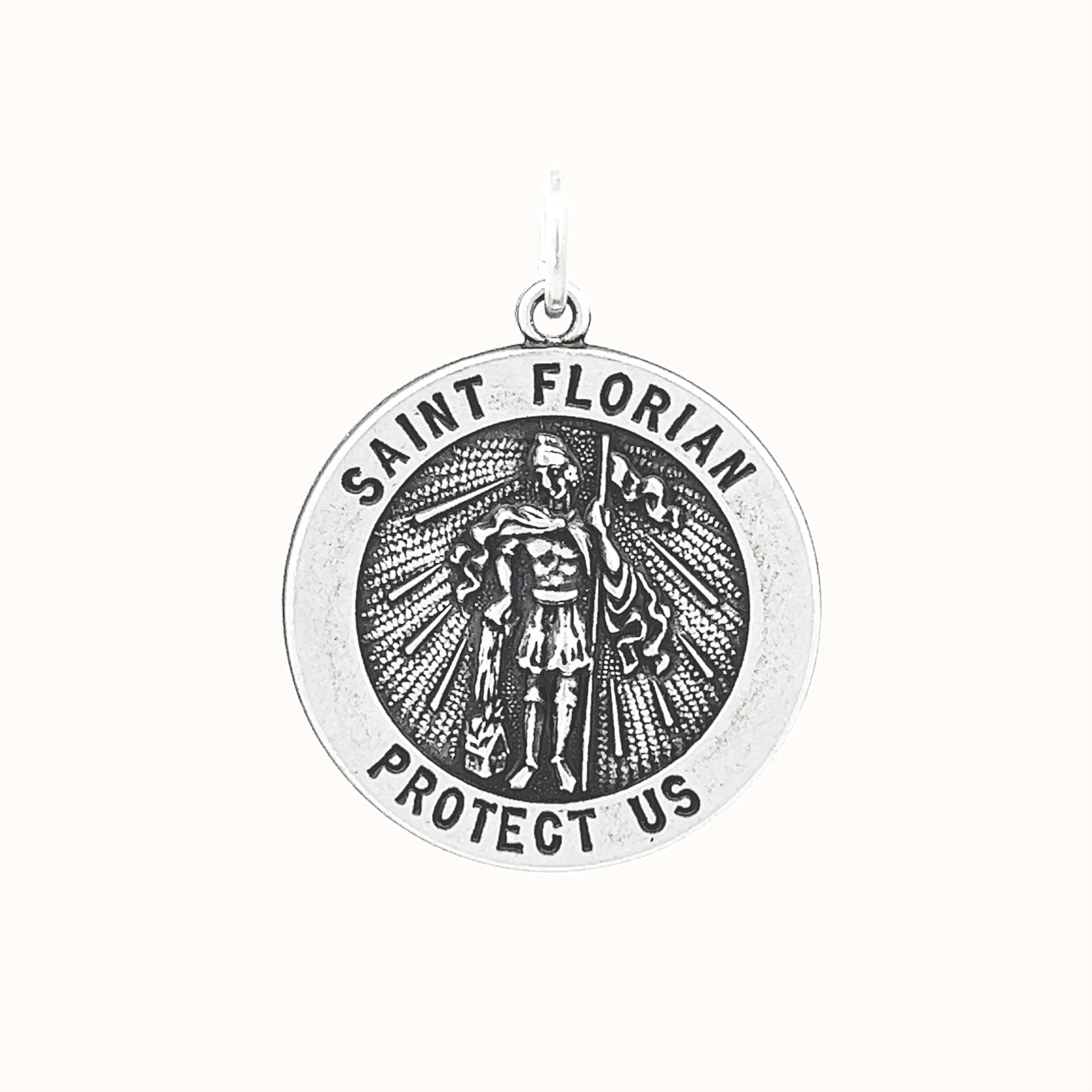 925 Antiqued Silver Saint Florian Medal M