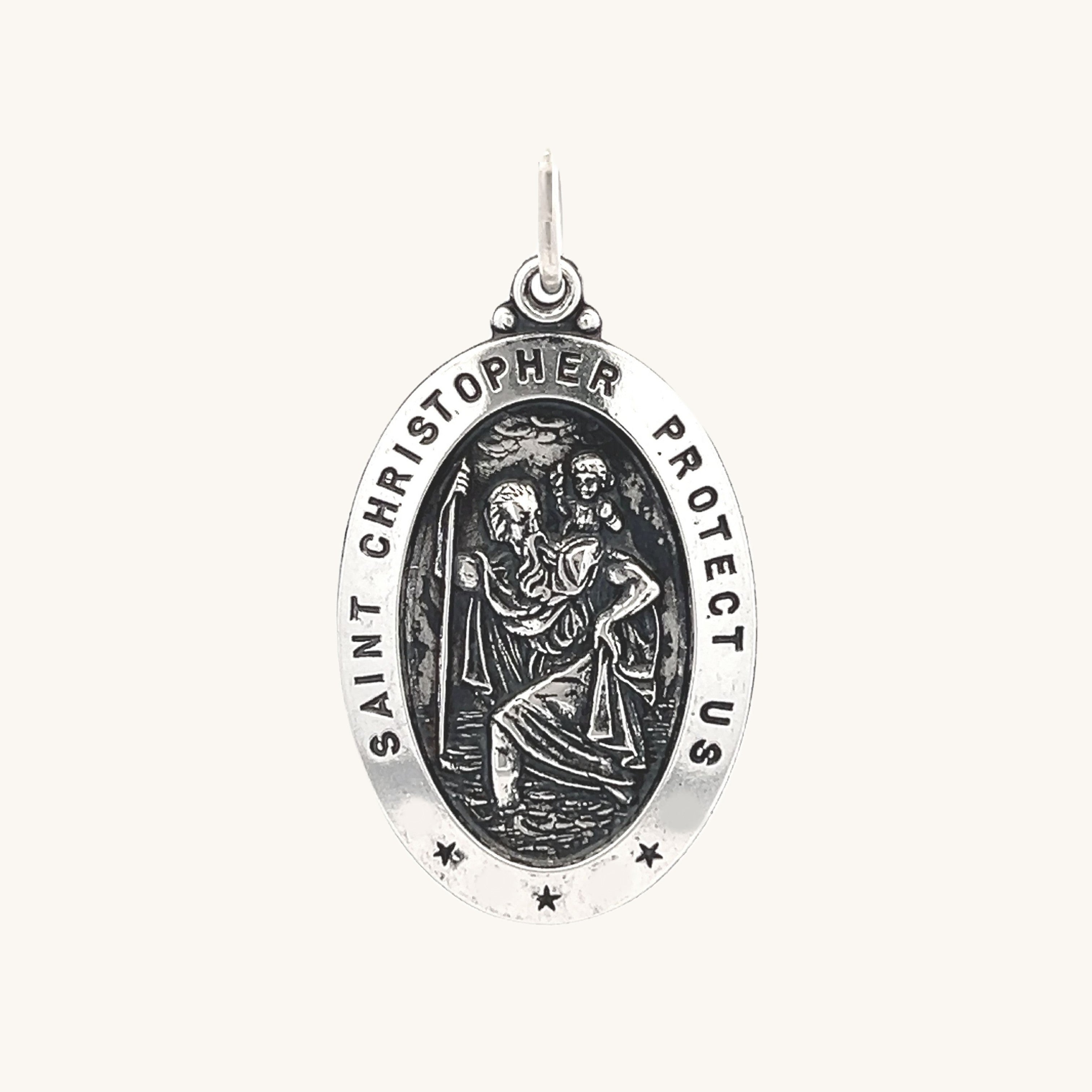 925 Antiqued Silver Saint Christopher Medal M