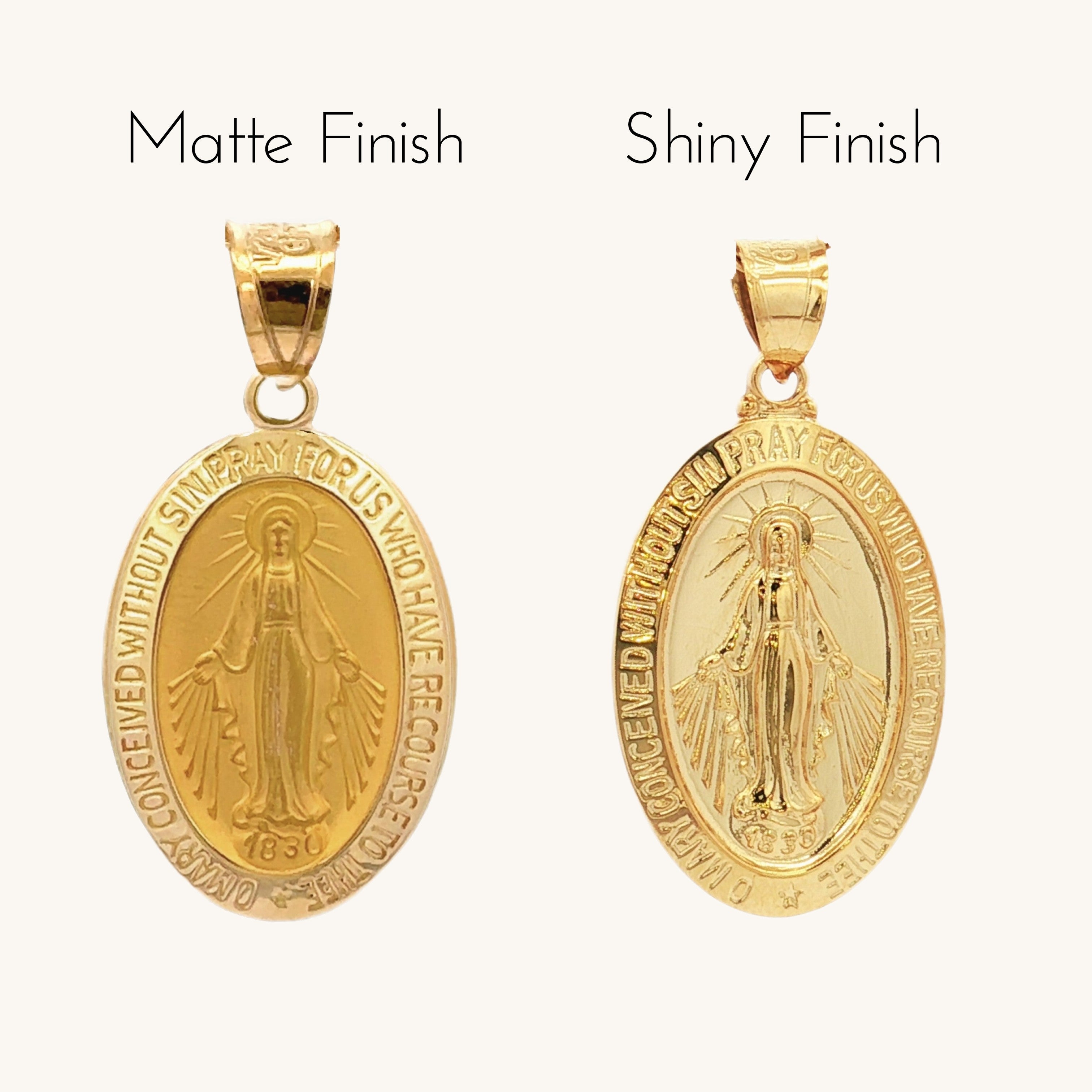 14K Double Bonded Gold Miraculous Virgin Mary oval medal necklace comparison image S M XL Pendant matte shiny finish