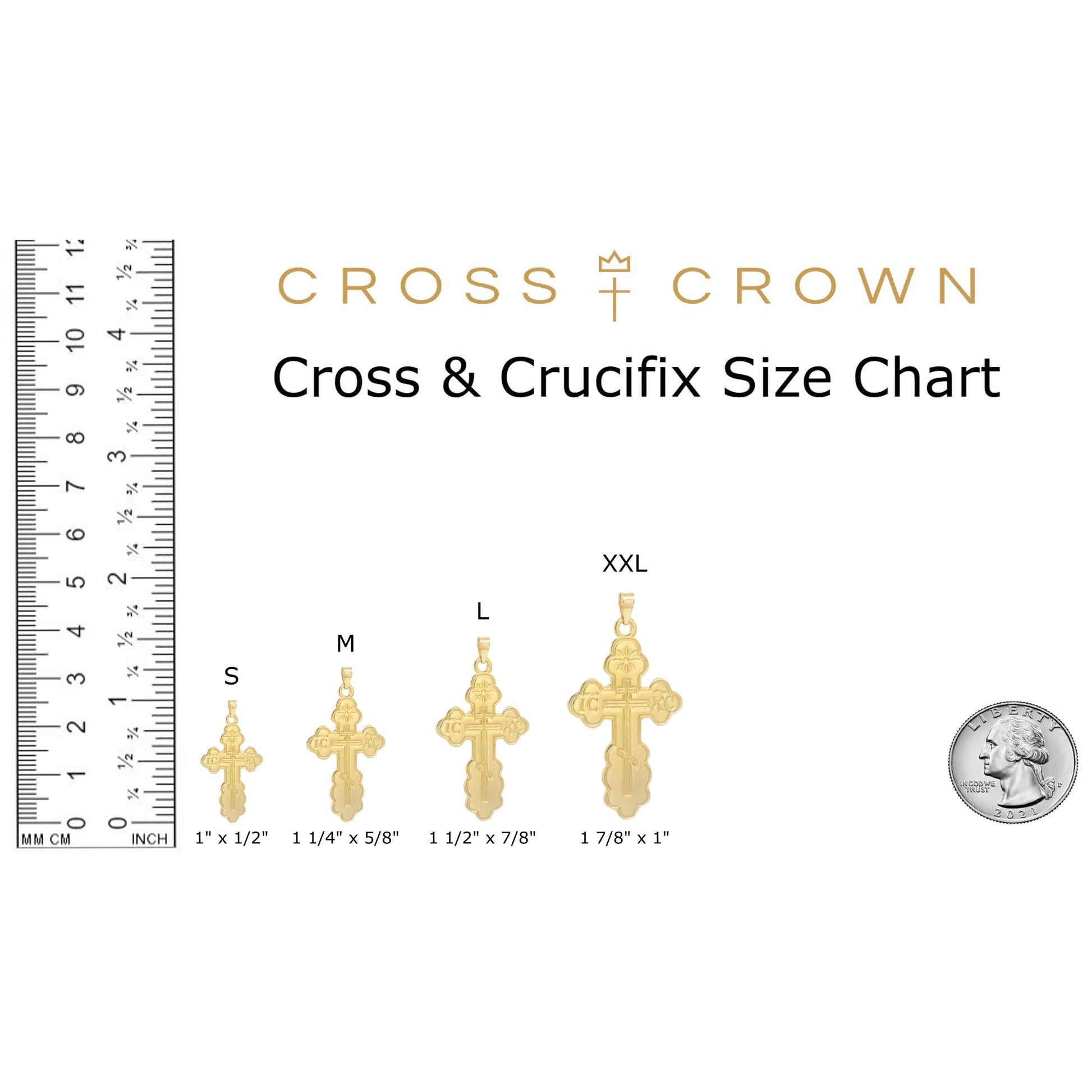 size_chart 14K Yellow White Gold Orthodox Cross XXL L M S