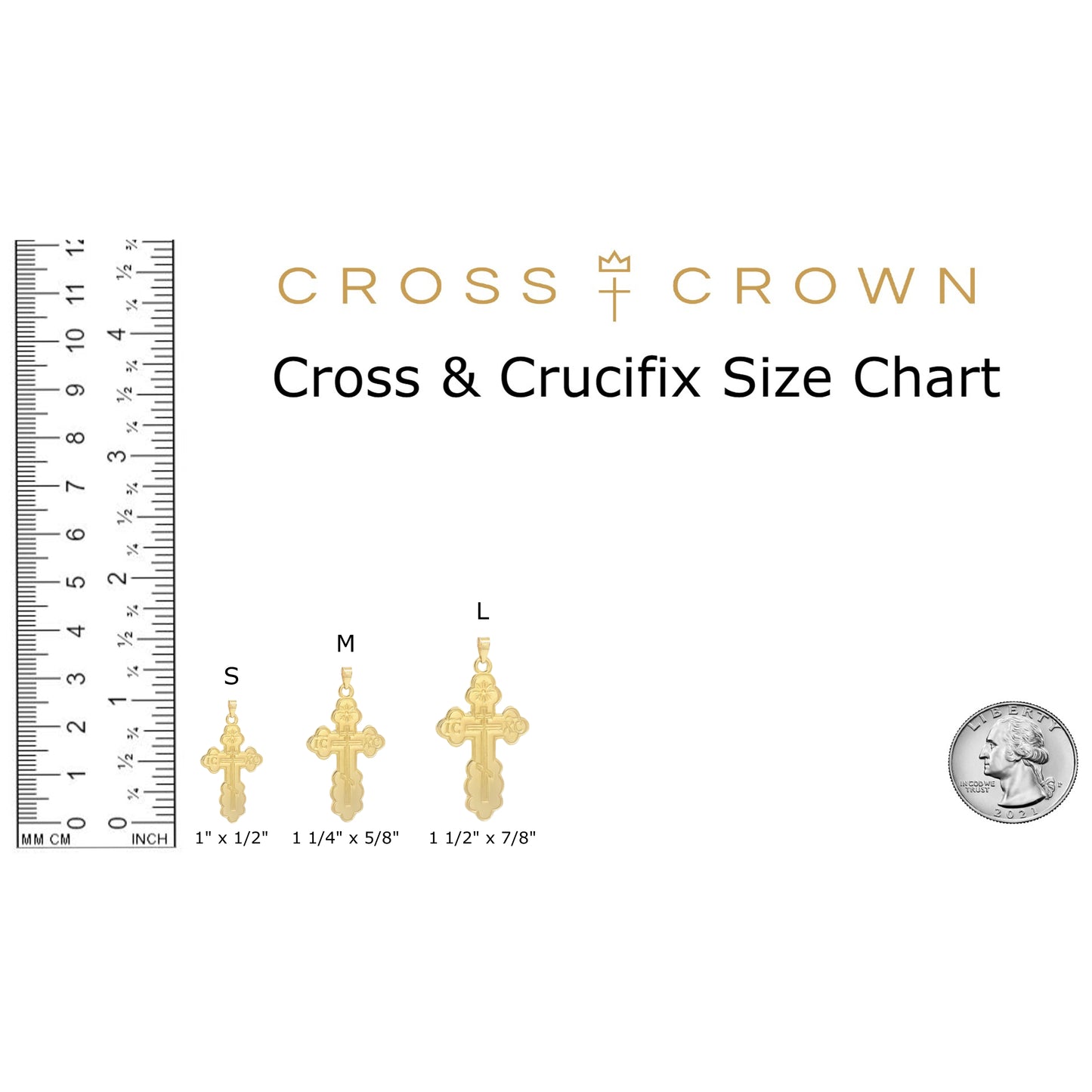 size_chart 14K Yellow Gold Orthodox Cross S M L