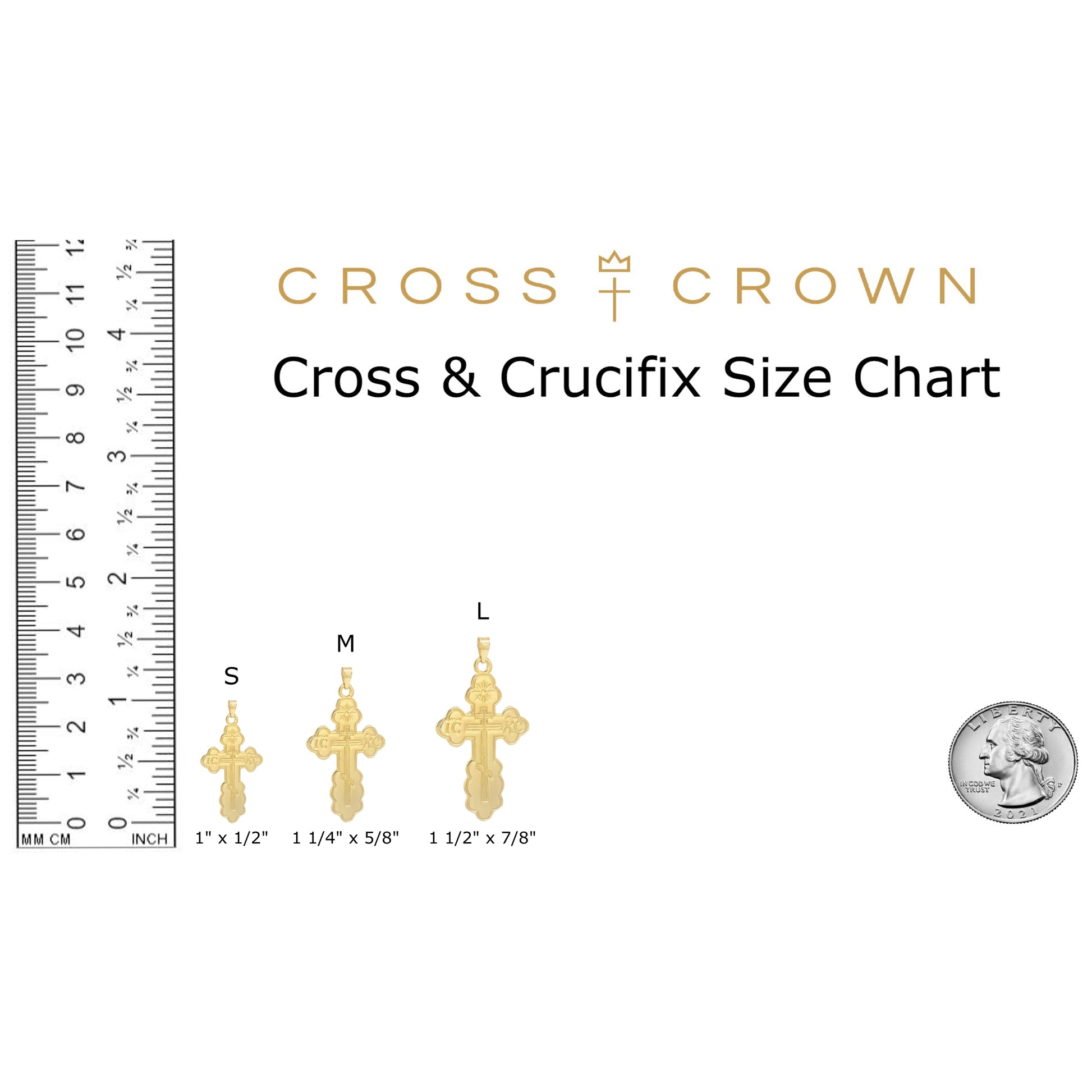size_chart 14K Yellow Gold Orthodox Cross S M L