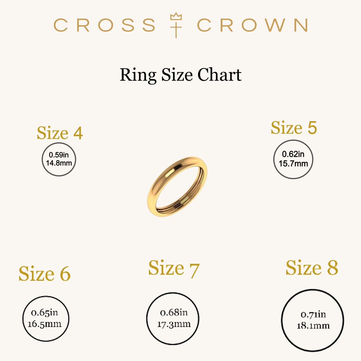 size_chart 14K Yellow Gold Thin Cross Ring 4 5 6 7 8