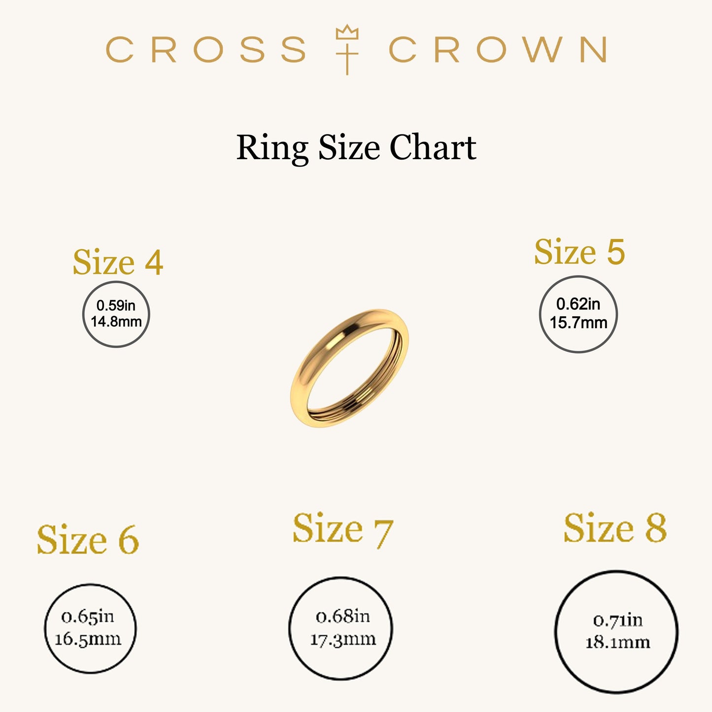 size_chart 14K Yellow Gold 6 Diamond Cross size 4 5 6 7 8 