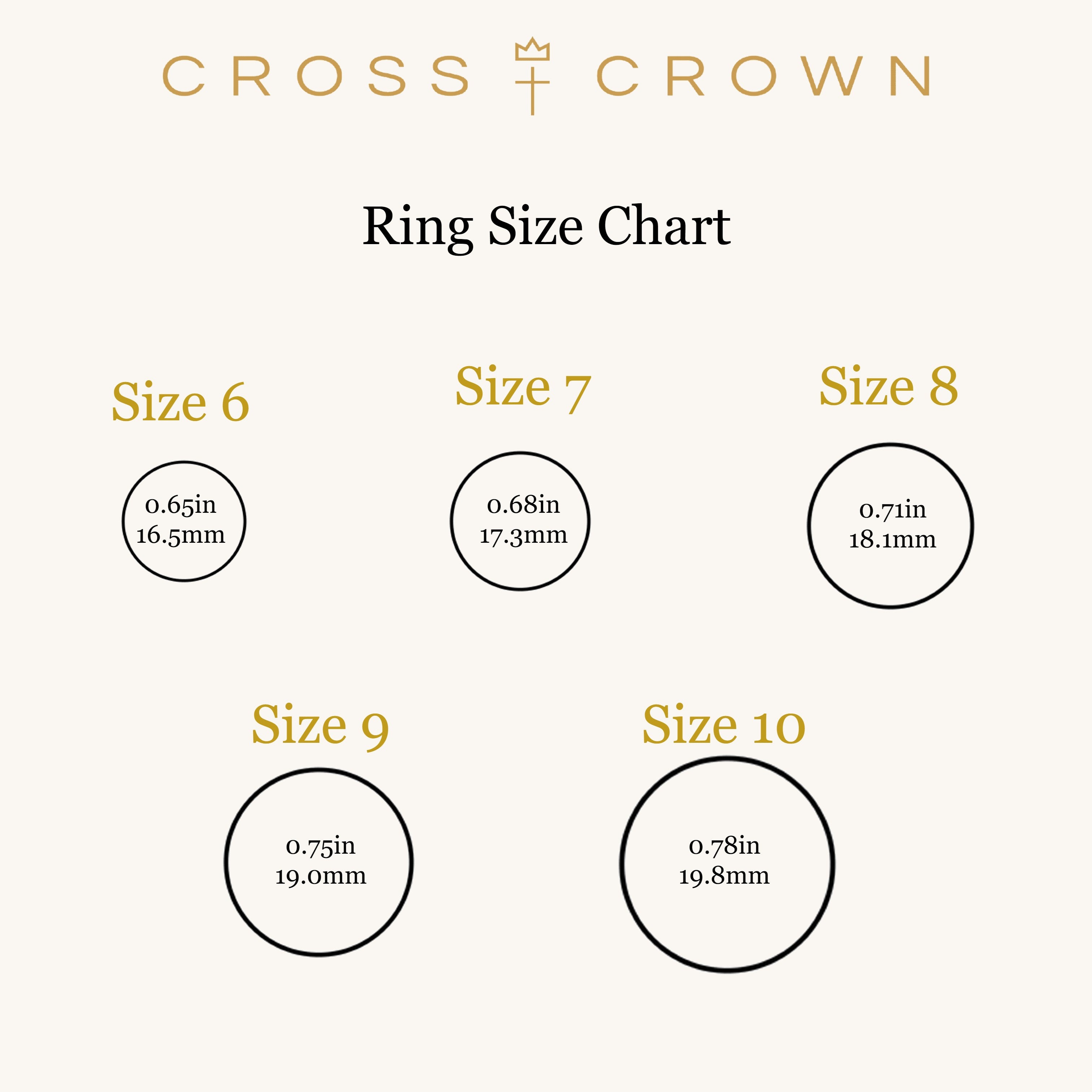 size_chart 14K Yellow Gold Cross Ring Size 6 7 8