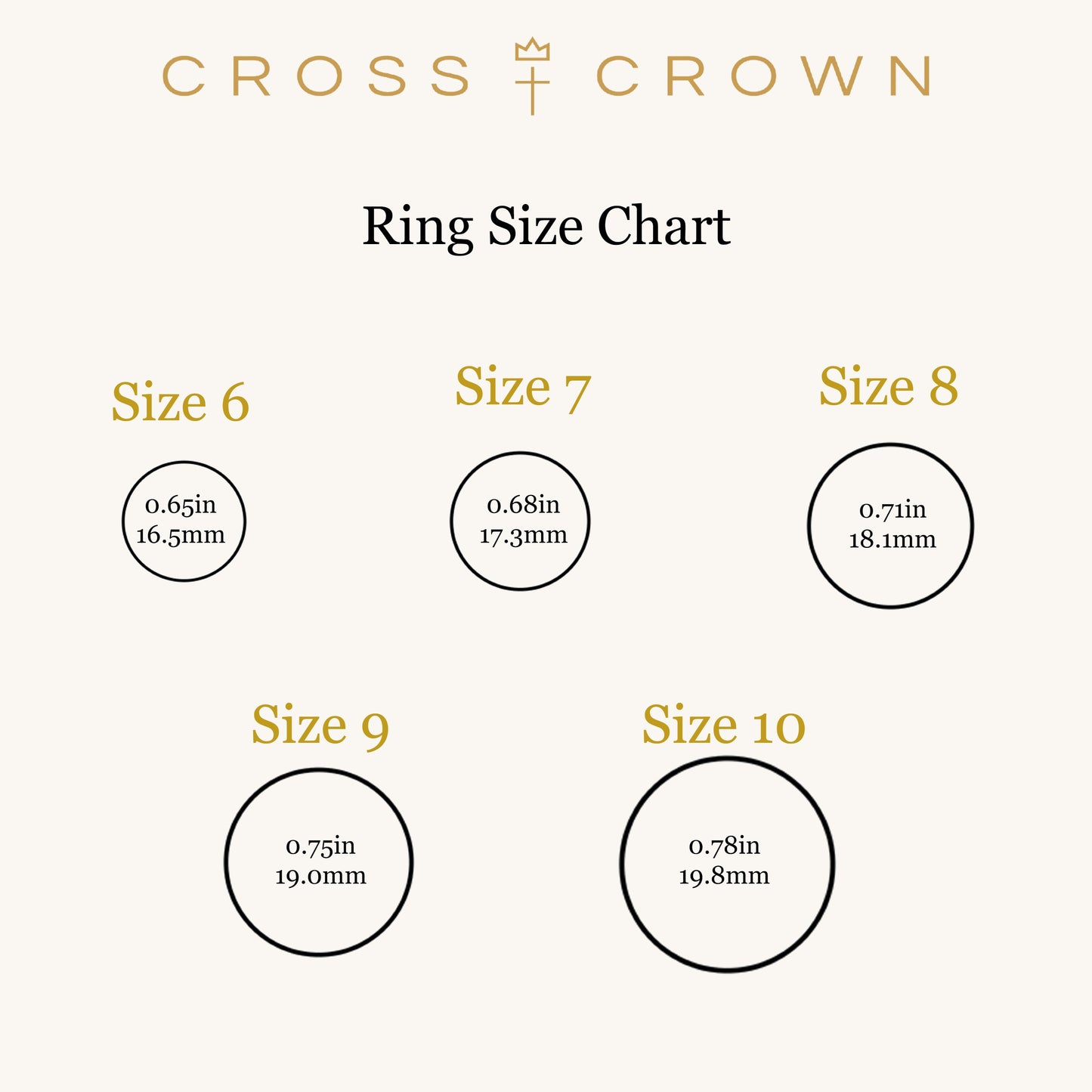 size_chart 14K Yellow Gold Cross Ring Size 6 7 8